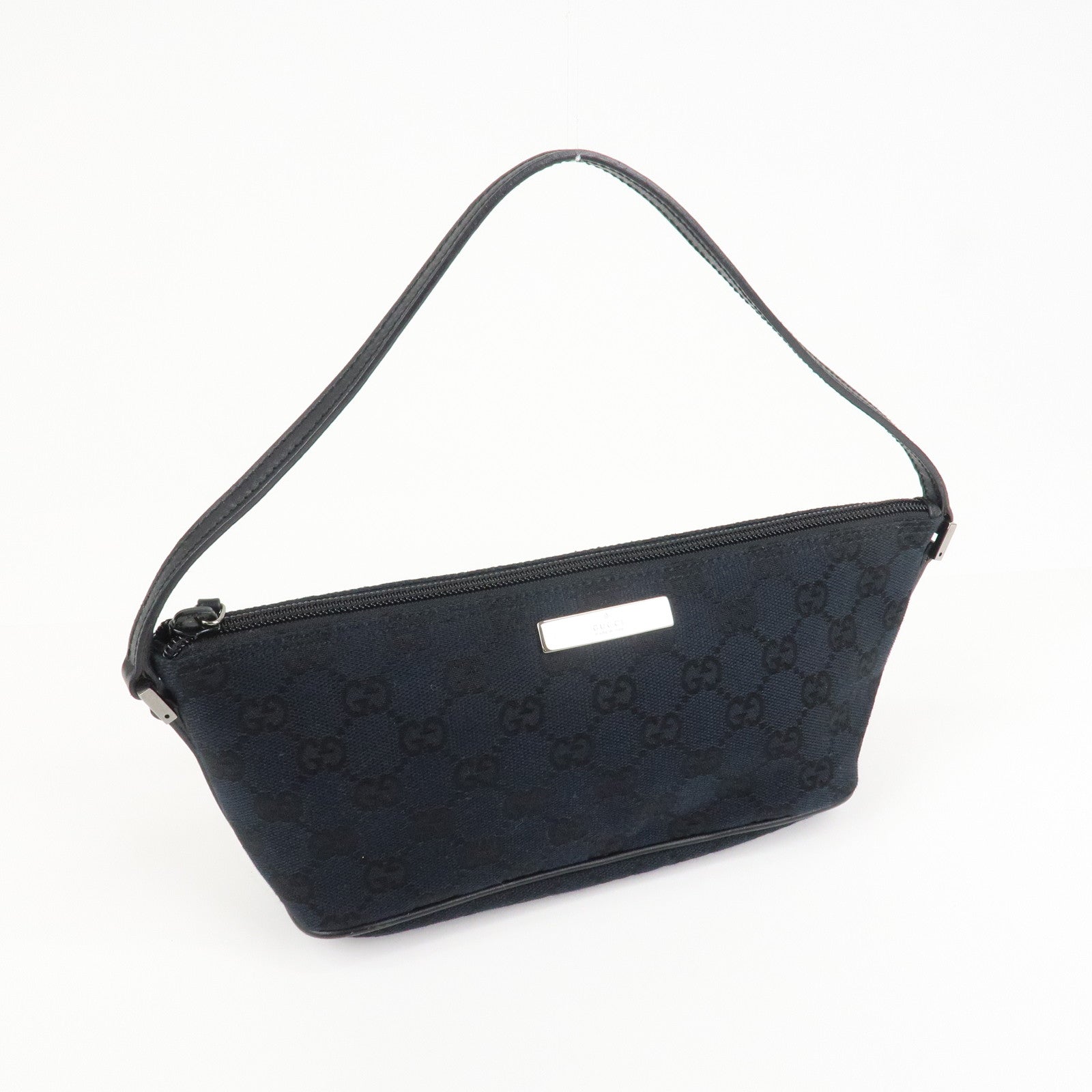 GUCCI GG Canvas Leather Accessory Pouch Hand Bag Black 039.1103 Used