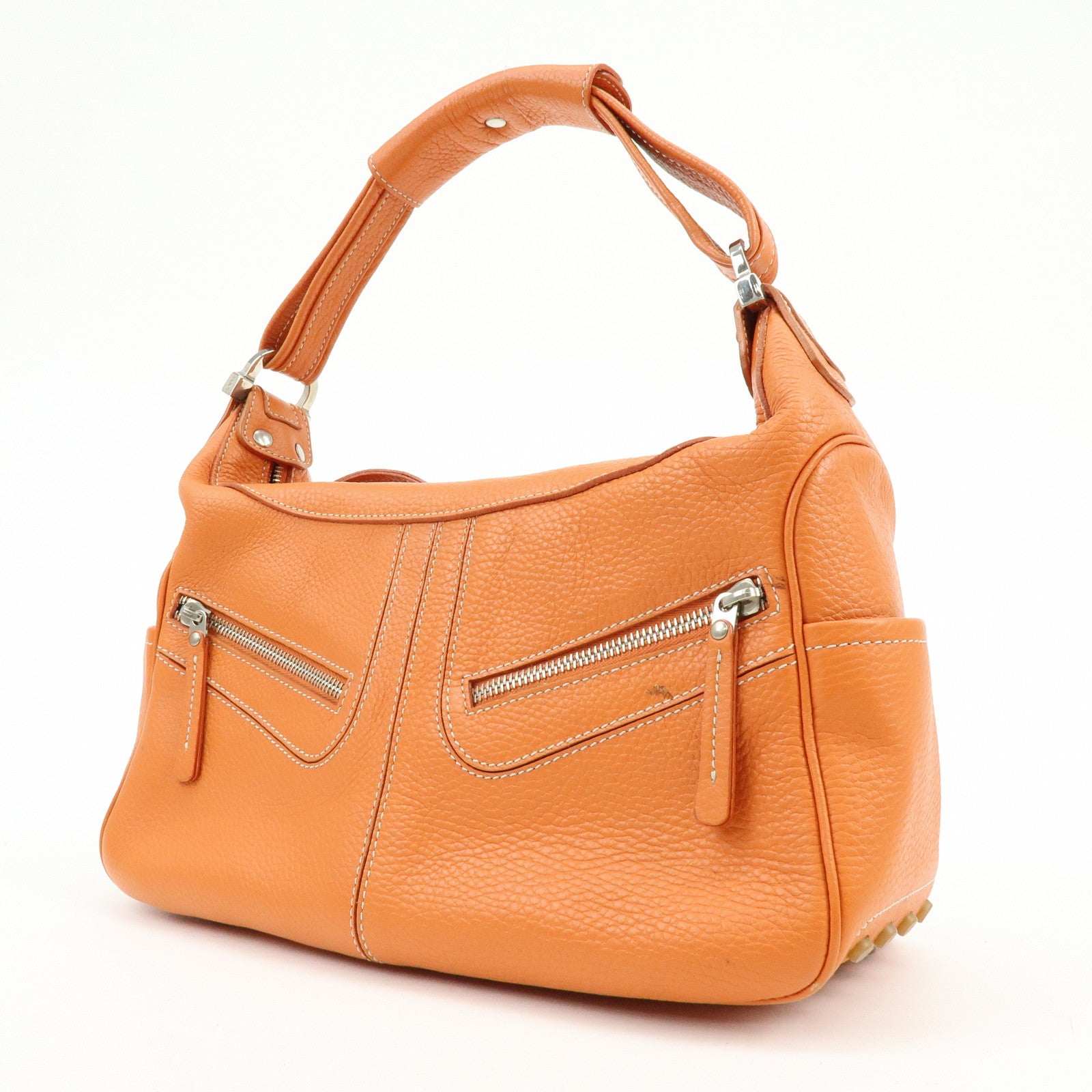 TOD'S Miky Leather Shoulder Bag Hand Bag Orange