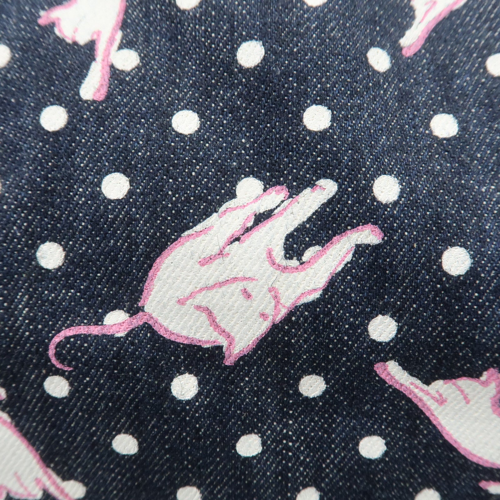 MIU MIU Cats & Dots Print Denim 2Way Tote Bag Blue