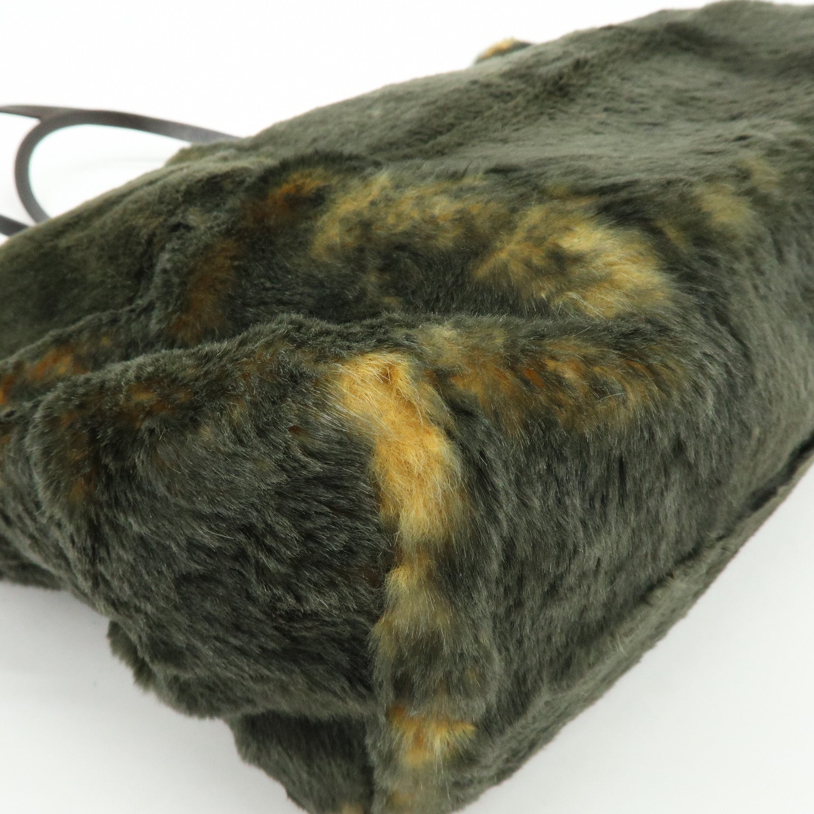 FENDI Fur Leather Tote Bag Hand Bag Brown Yellow 8BH005