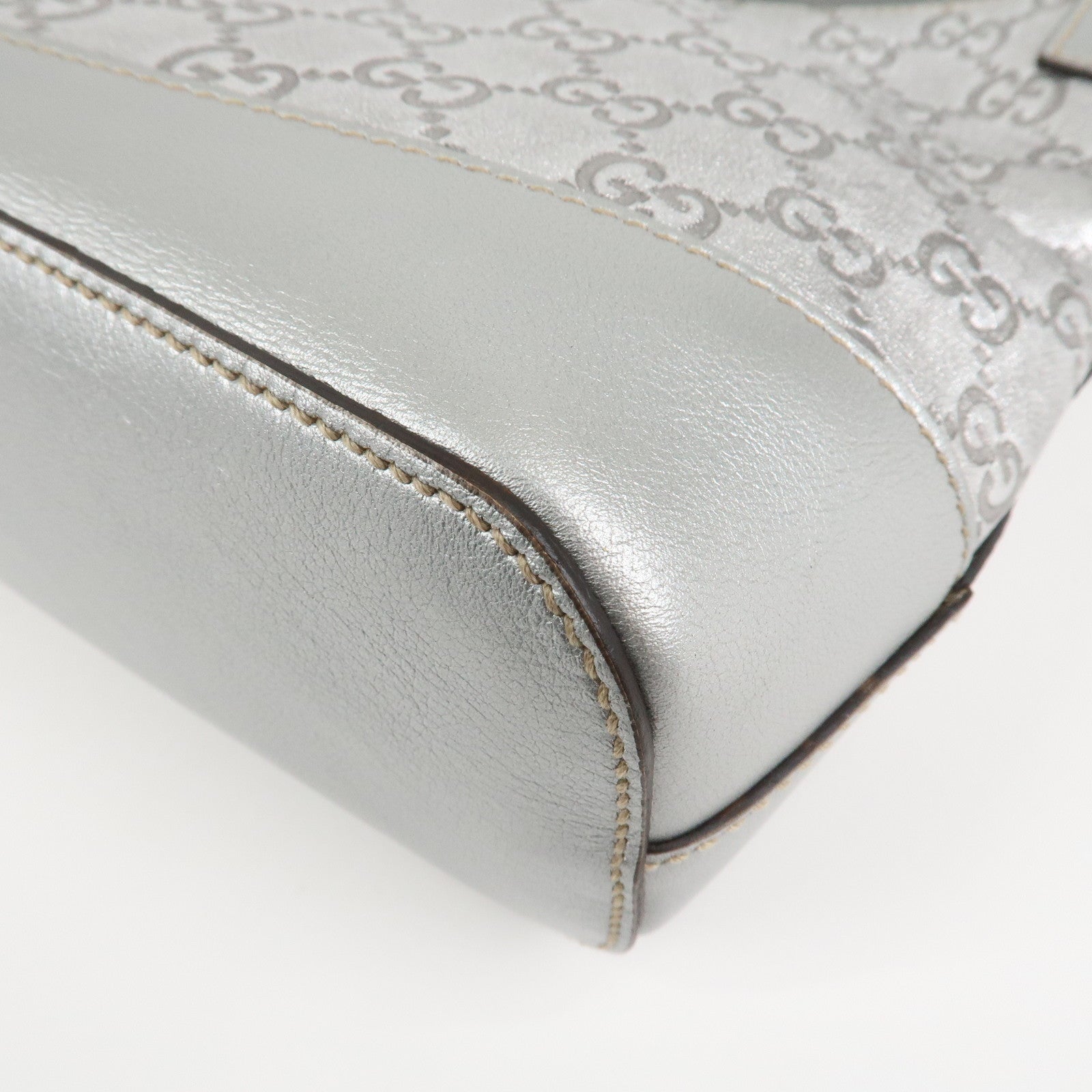 GUCCI Guccissima Leather Shoulder Bag Hand Bag Silver 240020 Used