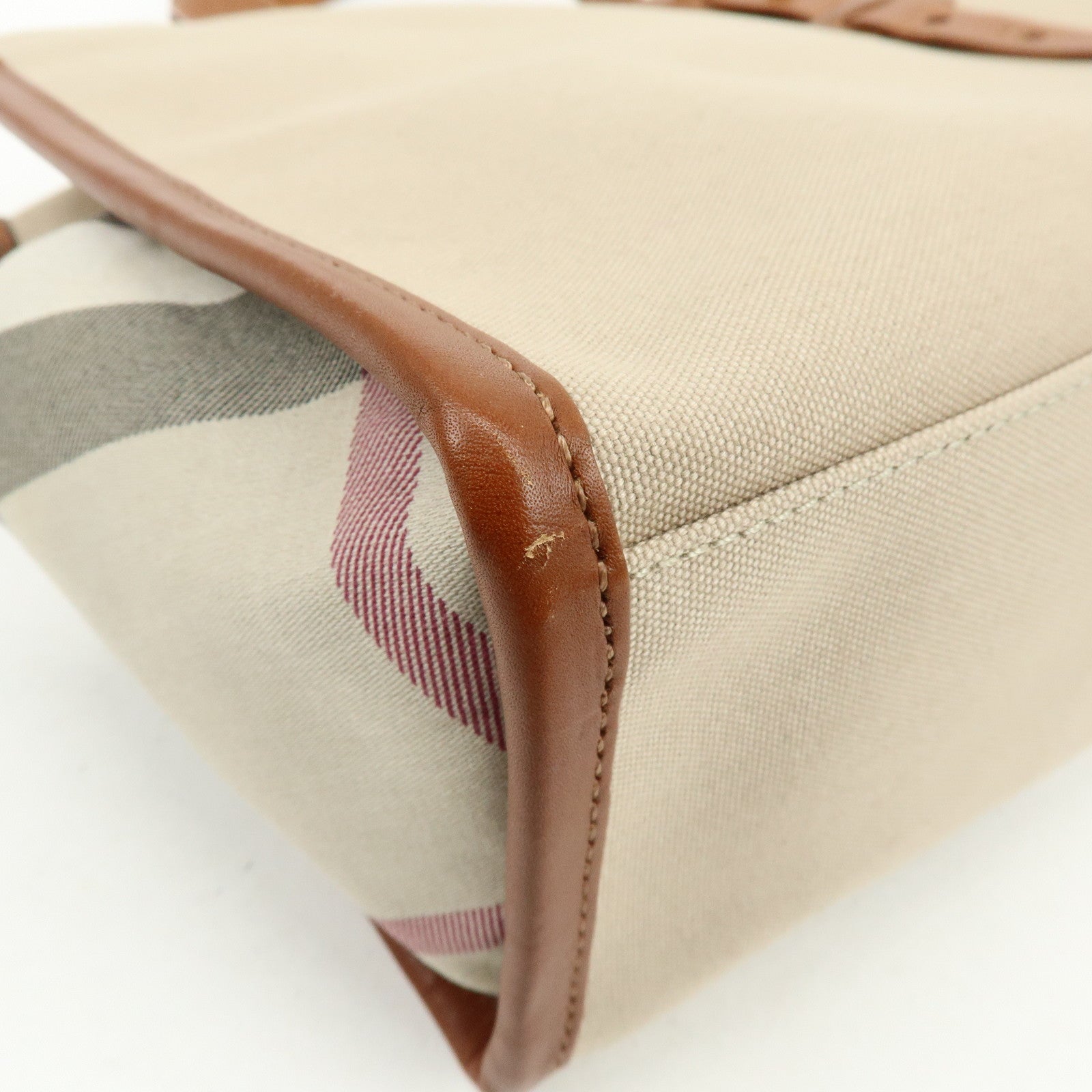 BURBERRY Nova Plaid Canvas Leather Tote Bag Hand Bag Beige Brown