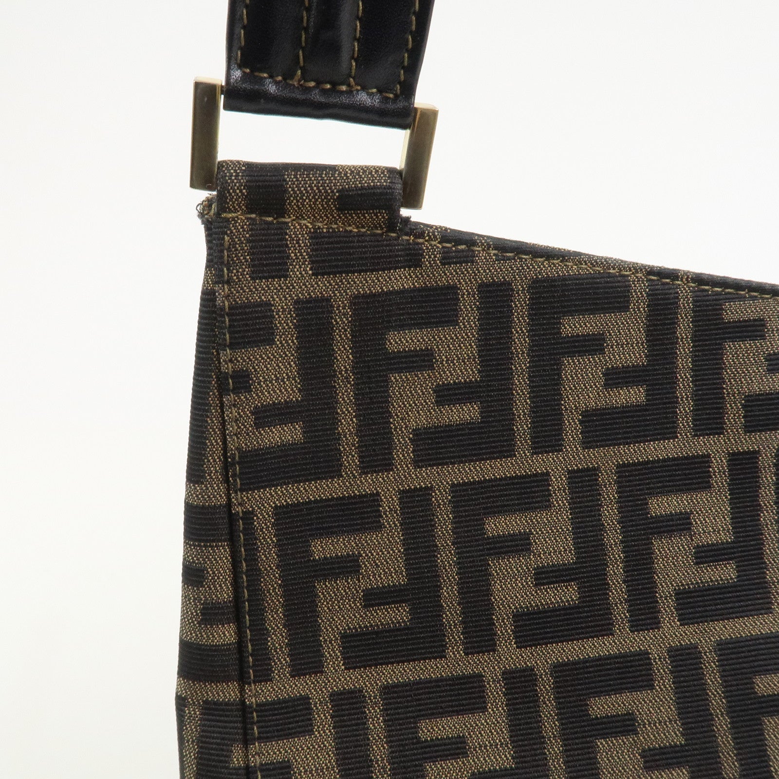 FENDI Zucca Canvas Leather Shoulder Bag Hand Bag Brown Black