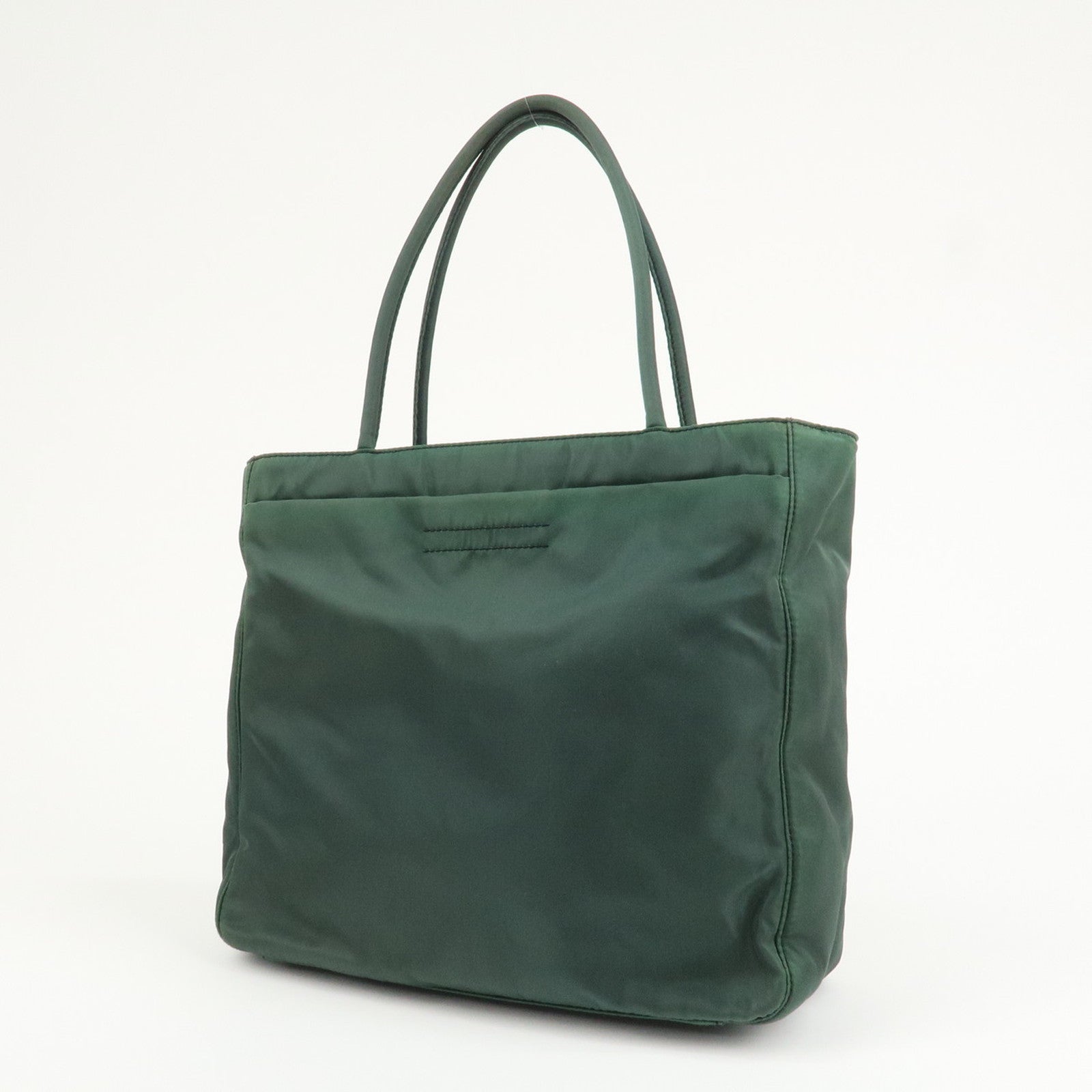 PRADA Triangle Logo Nylon Leather Tote Bag Green
