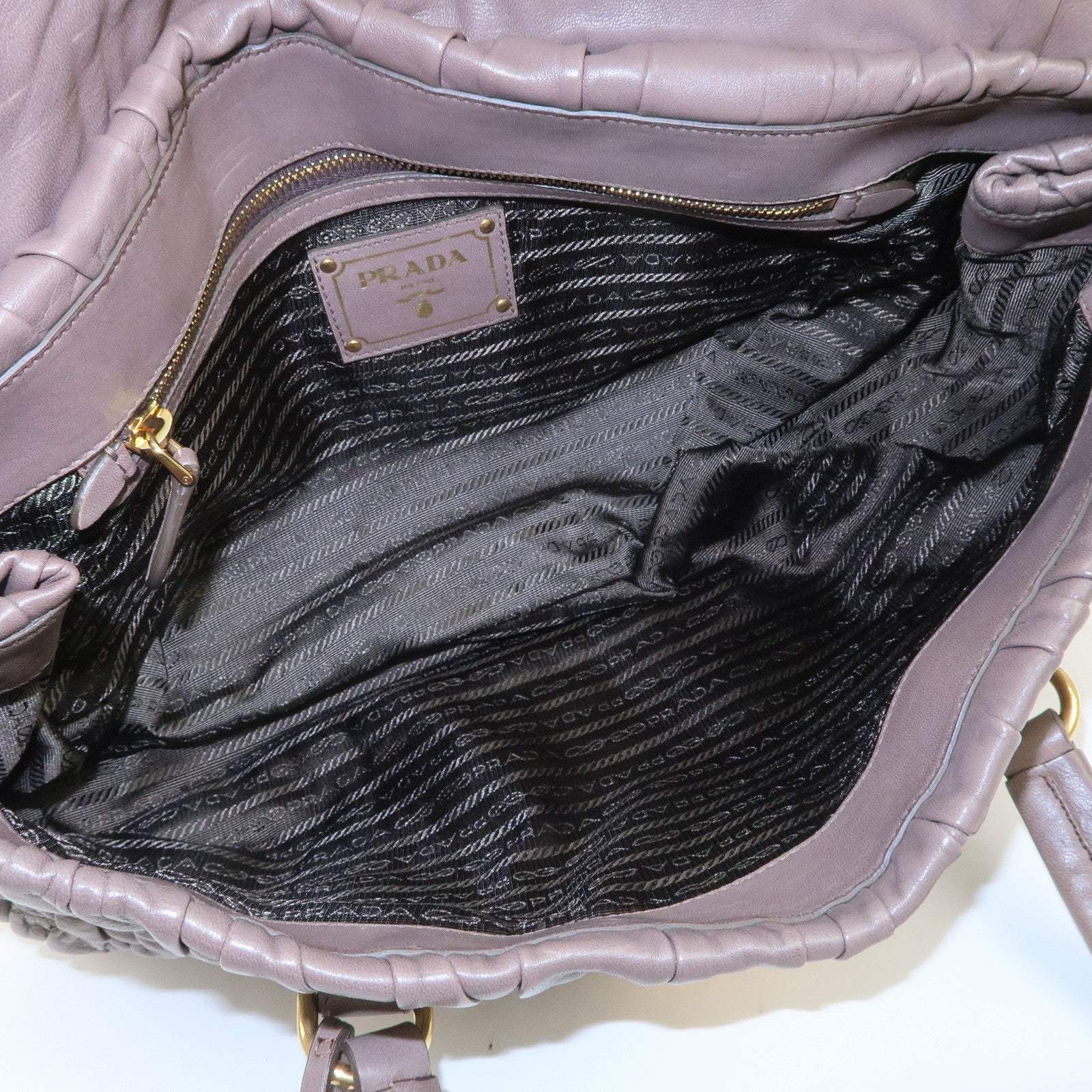 PRADA Logo Nappa Gaufre Leather Shoulder Bag Greige BR4443