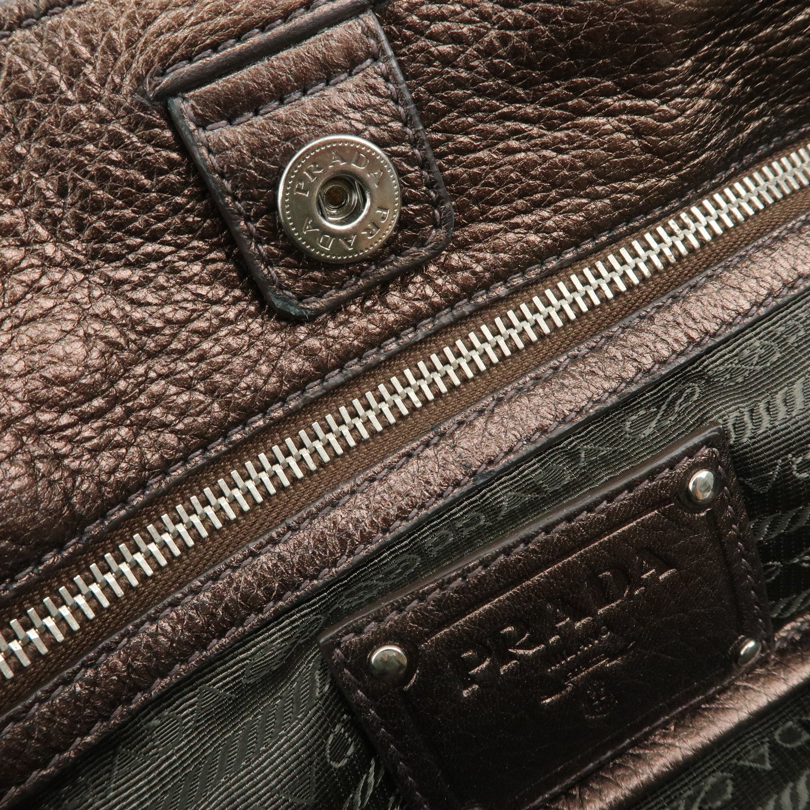PRADA Leather 2Way Tote Bag Shoulder Bag Metallic Brown BN1713