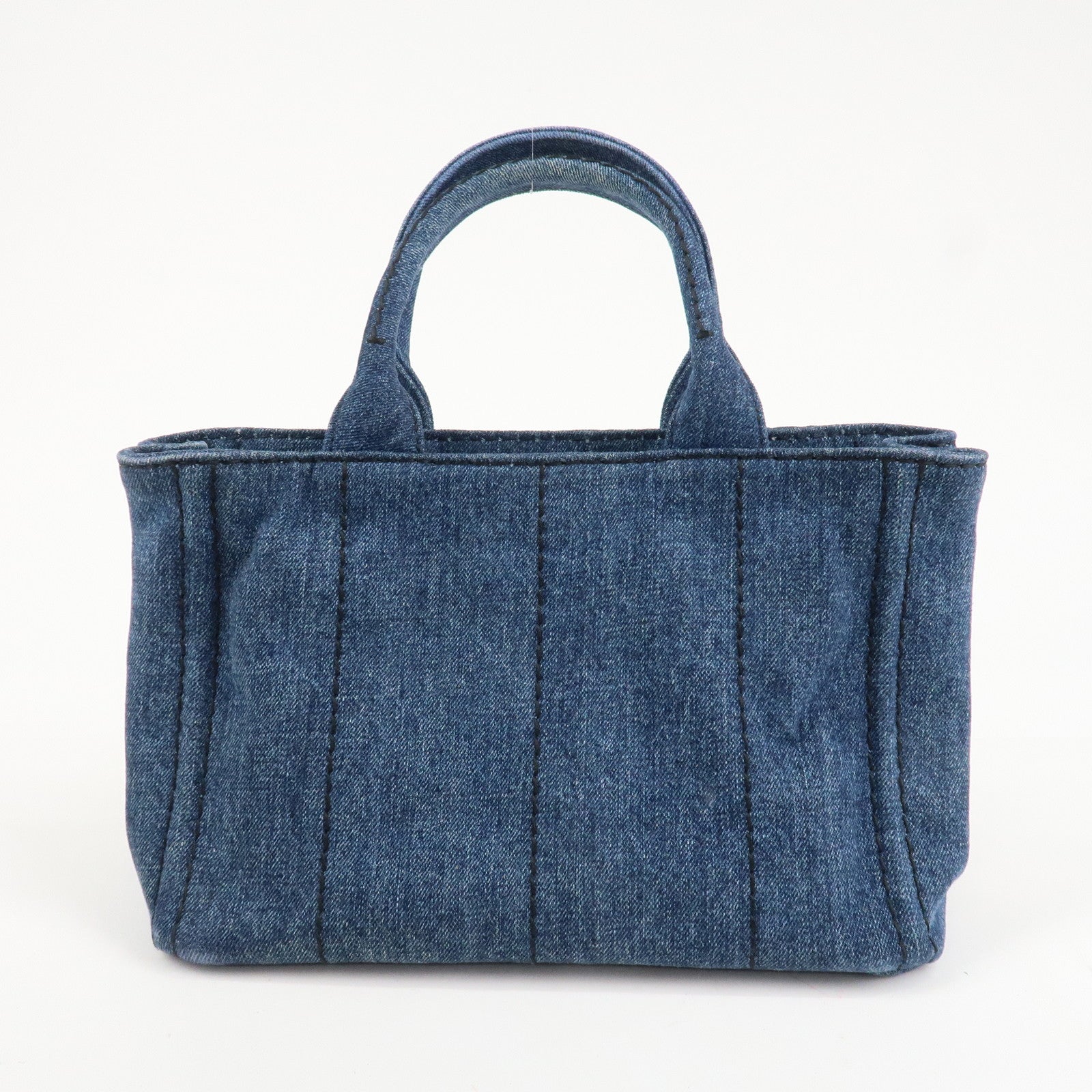 PRADA Canapa Mini Canvas Denim 2Way Shoulder Hand Bag Navy B2439G Used