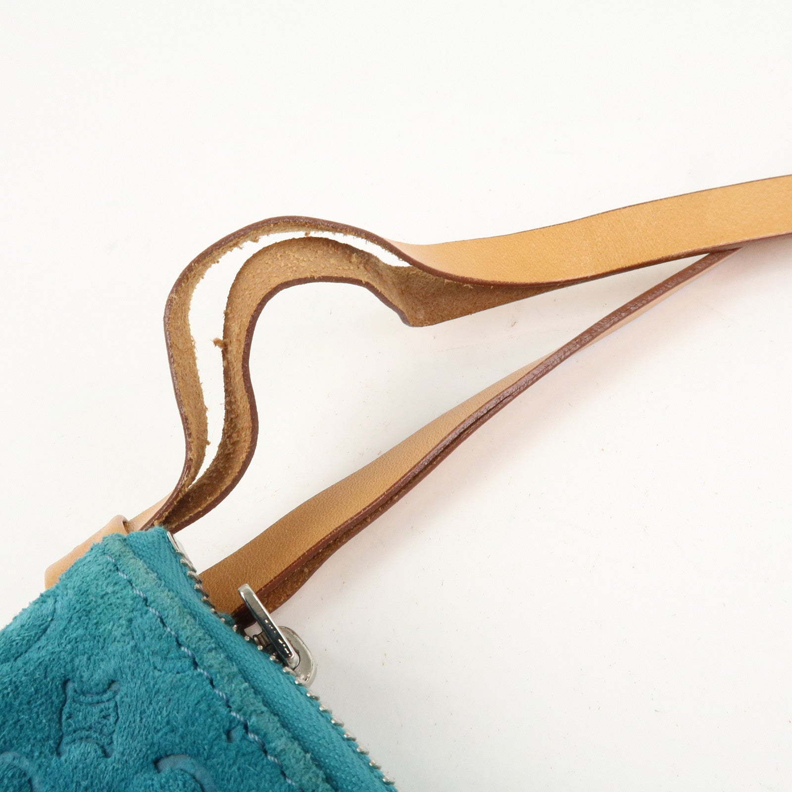 CELINE C Macadam Suede Leather Shoulder Bag Turquoise Blue