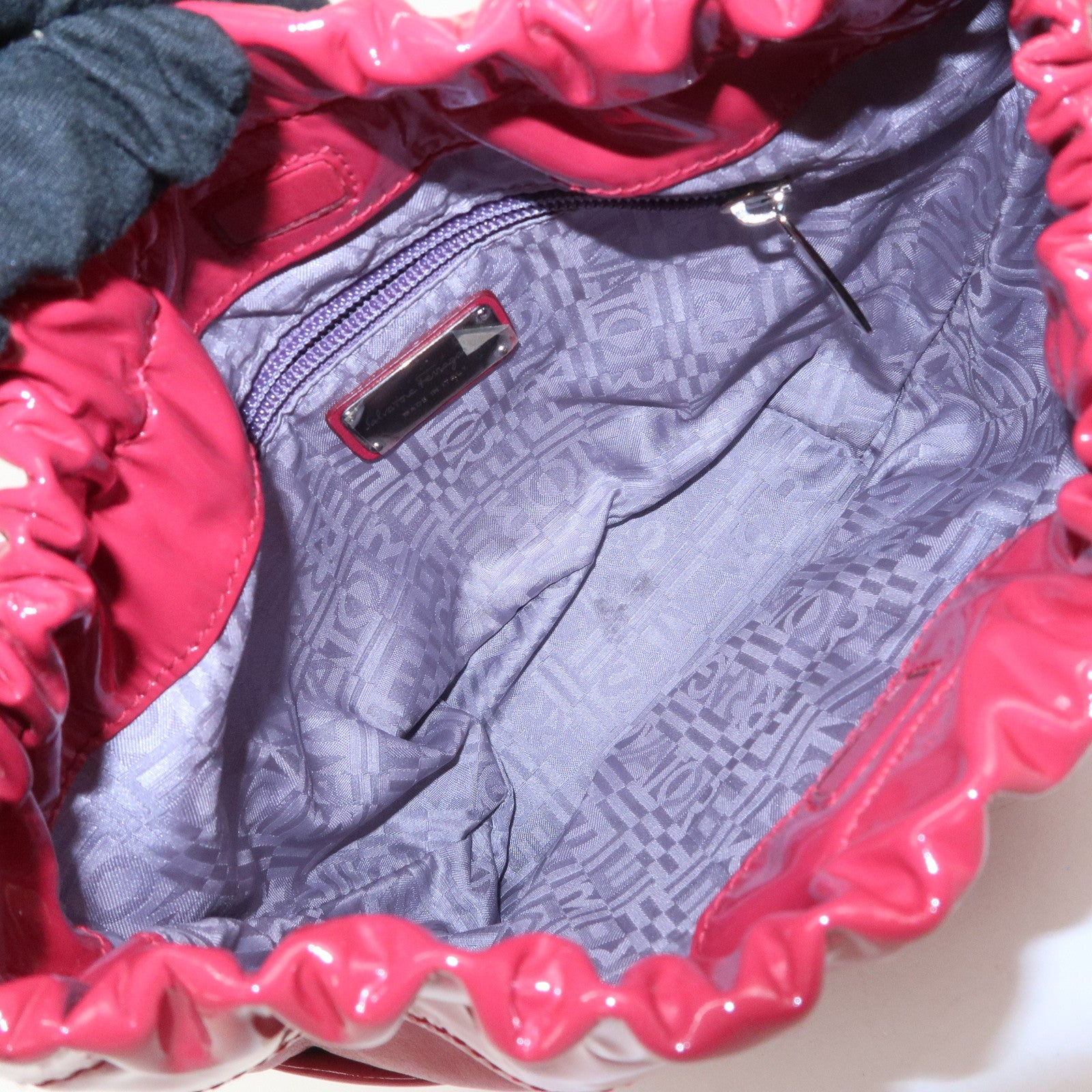 Ferragamo Gancini Varra Ribbon Patent Leather Hand Bag Red