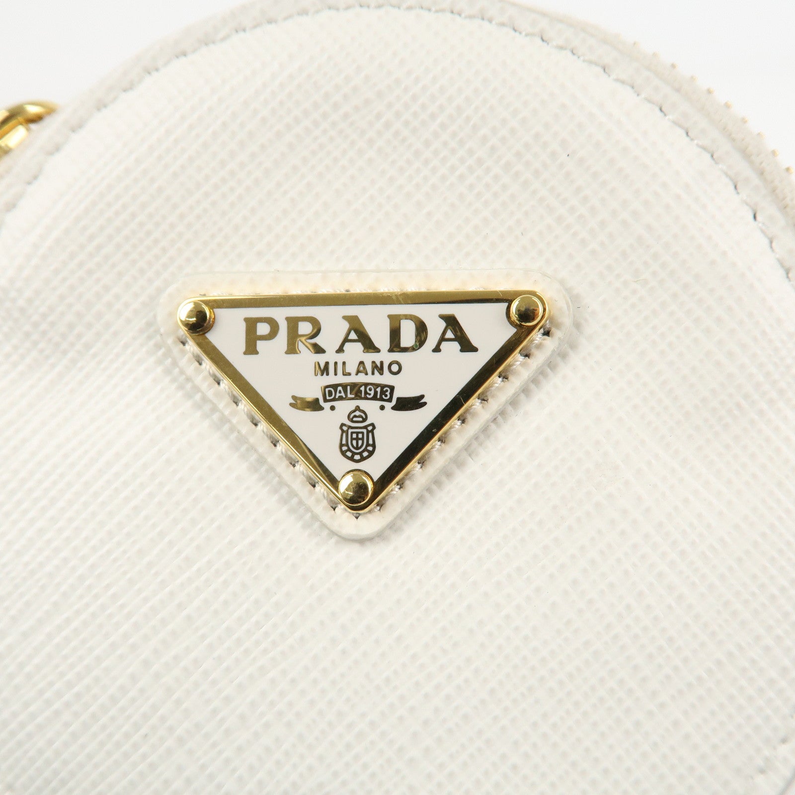 PRADA Triangle Logo Saffiano Leather Coin Case White 1MM006 Used