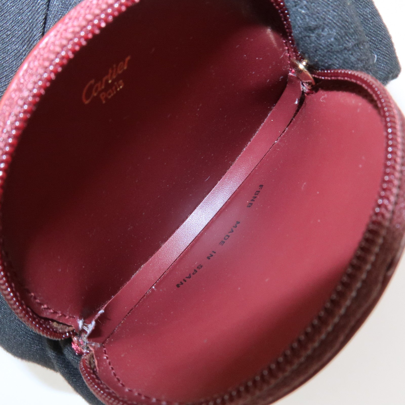 Cartier Must Line Leather Coin Case Coin Purse Wine Red