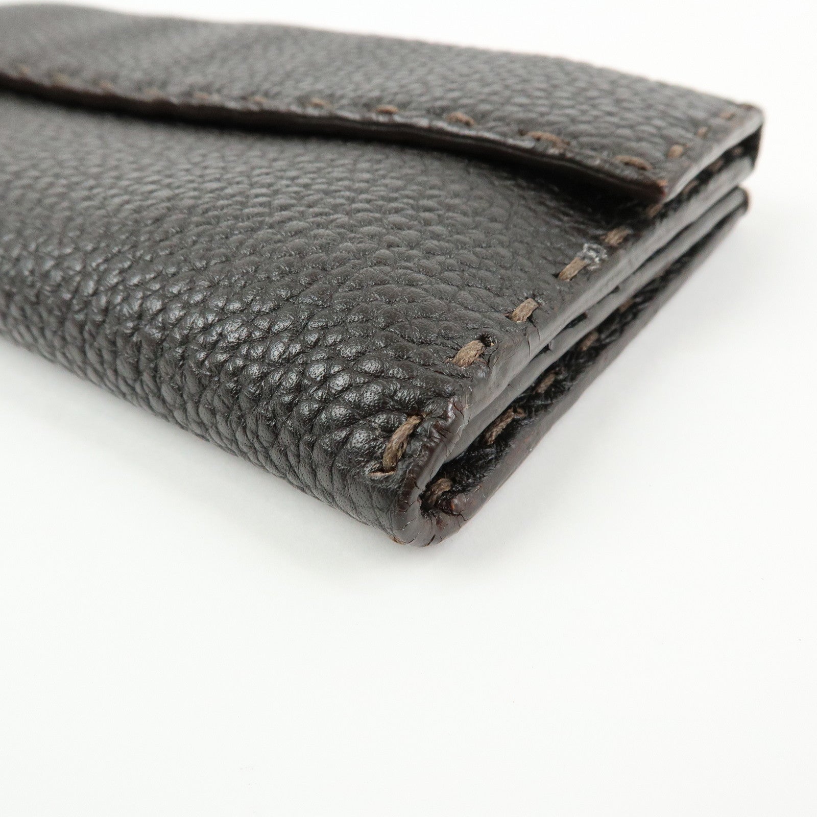 FENDI Selleria Leather Long Flap Wallet Dark Brown 8M0144