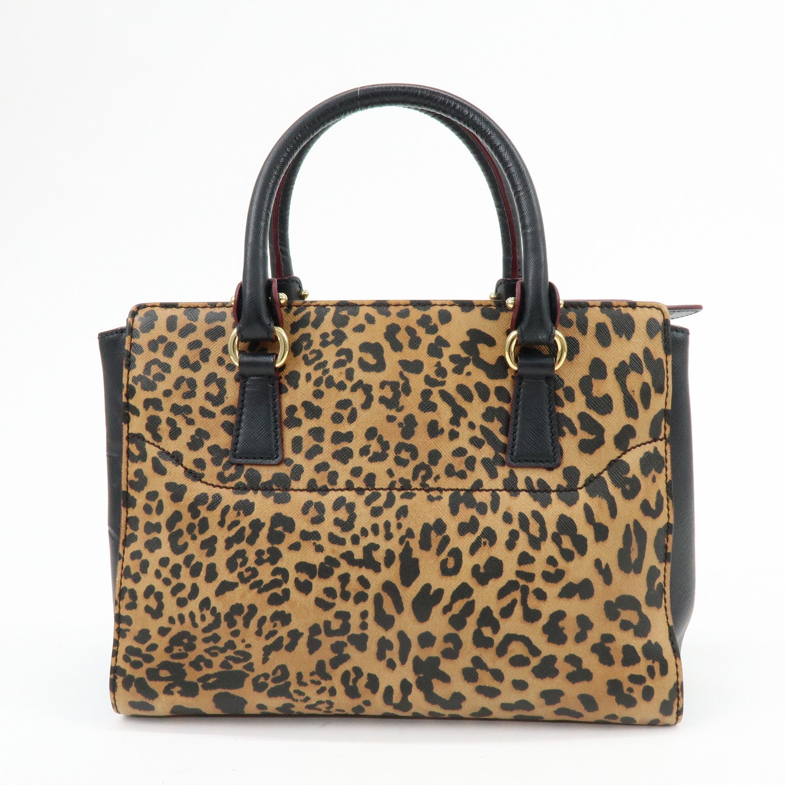Ferragamo Gancini Leather 2Way Bag Hand Bag Leopard Motif Black