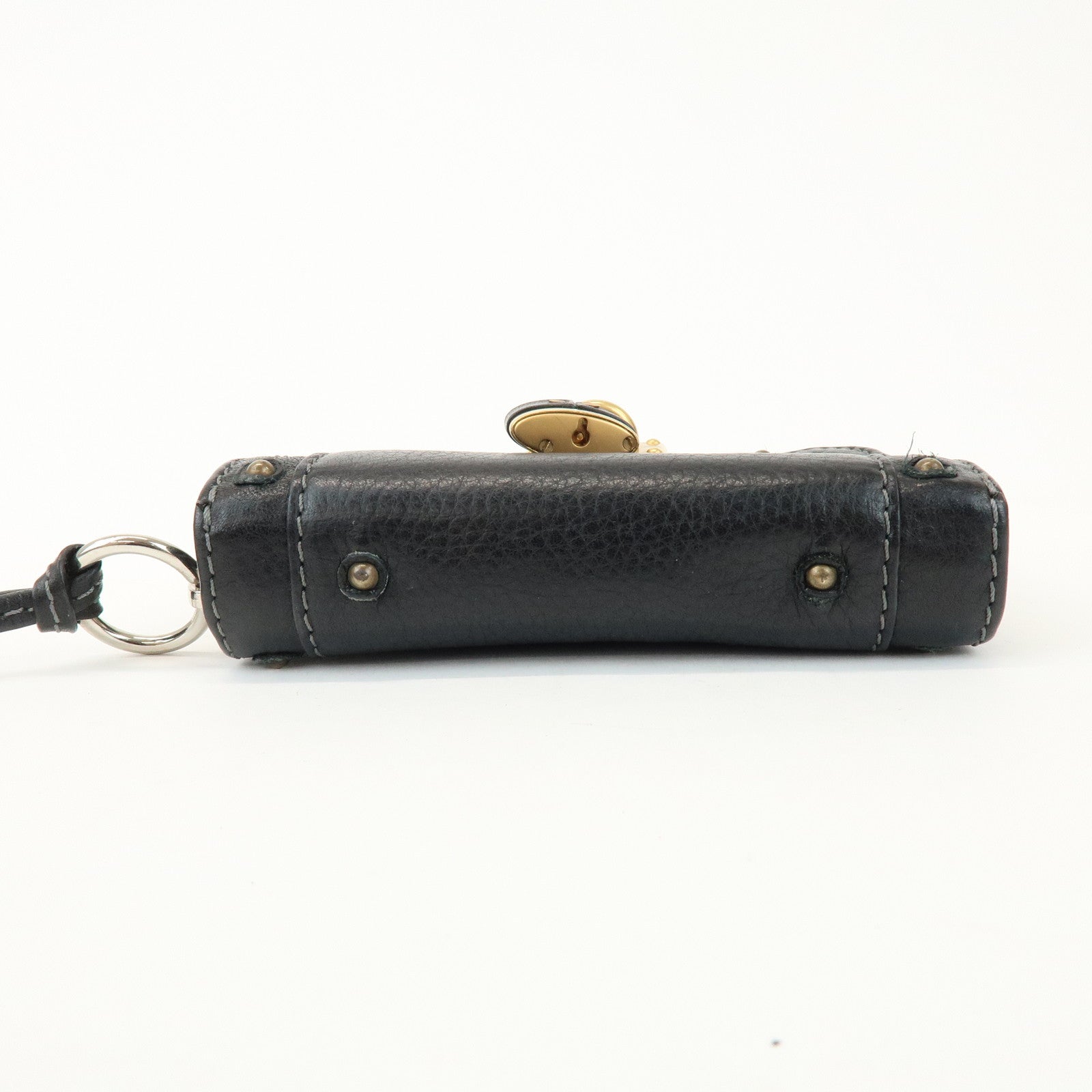 Chloe Logo Leather Round Zippy Compact Wallet Black