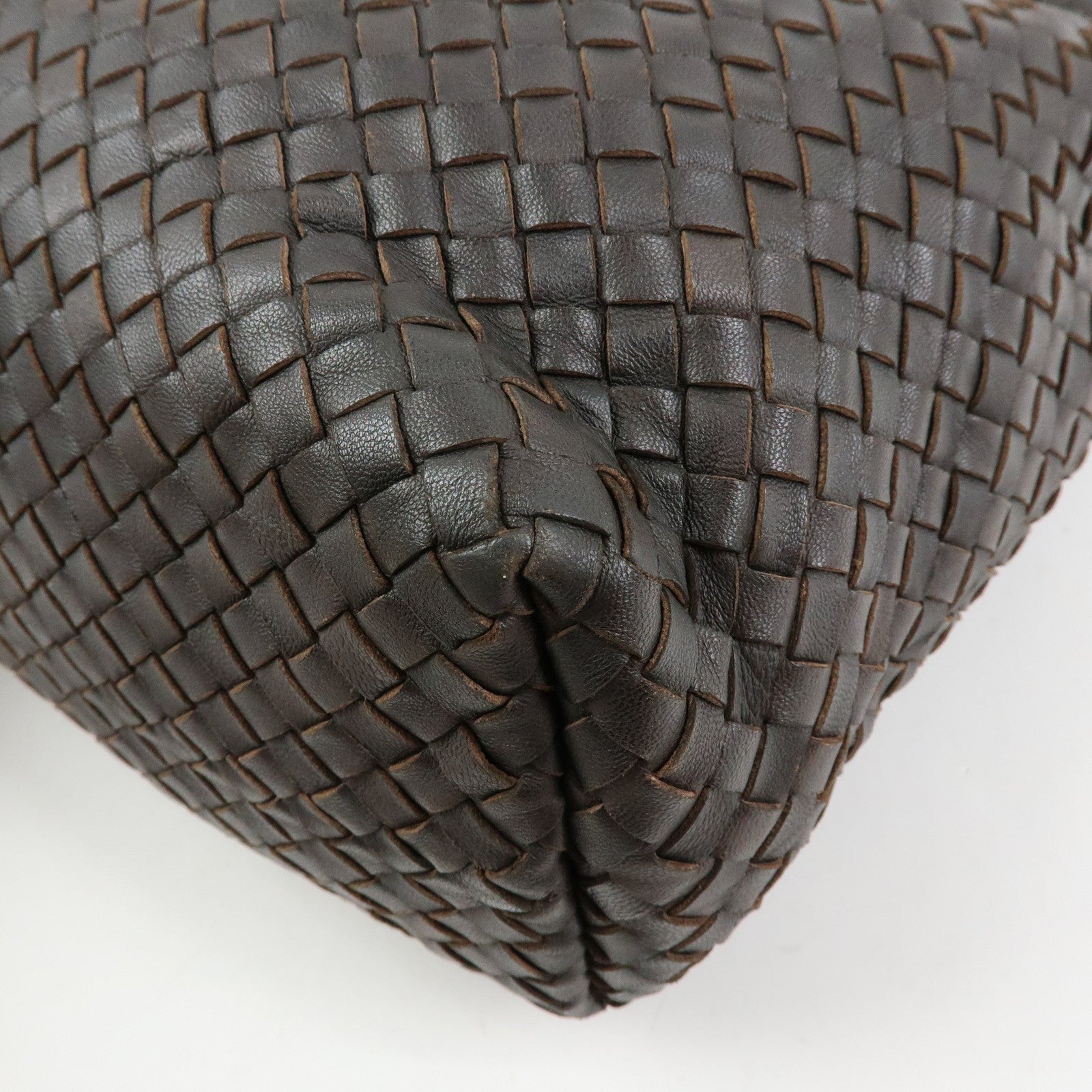 BOTTEGA VENETA Intrecciato Leather Shoulder Bag Dark Brown 181347
