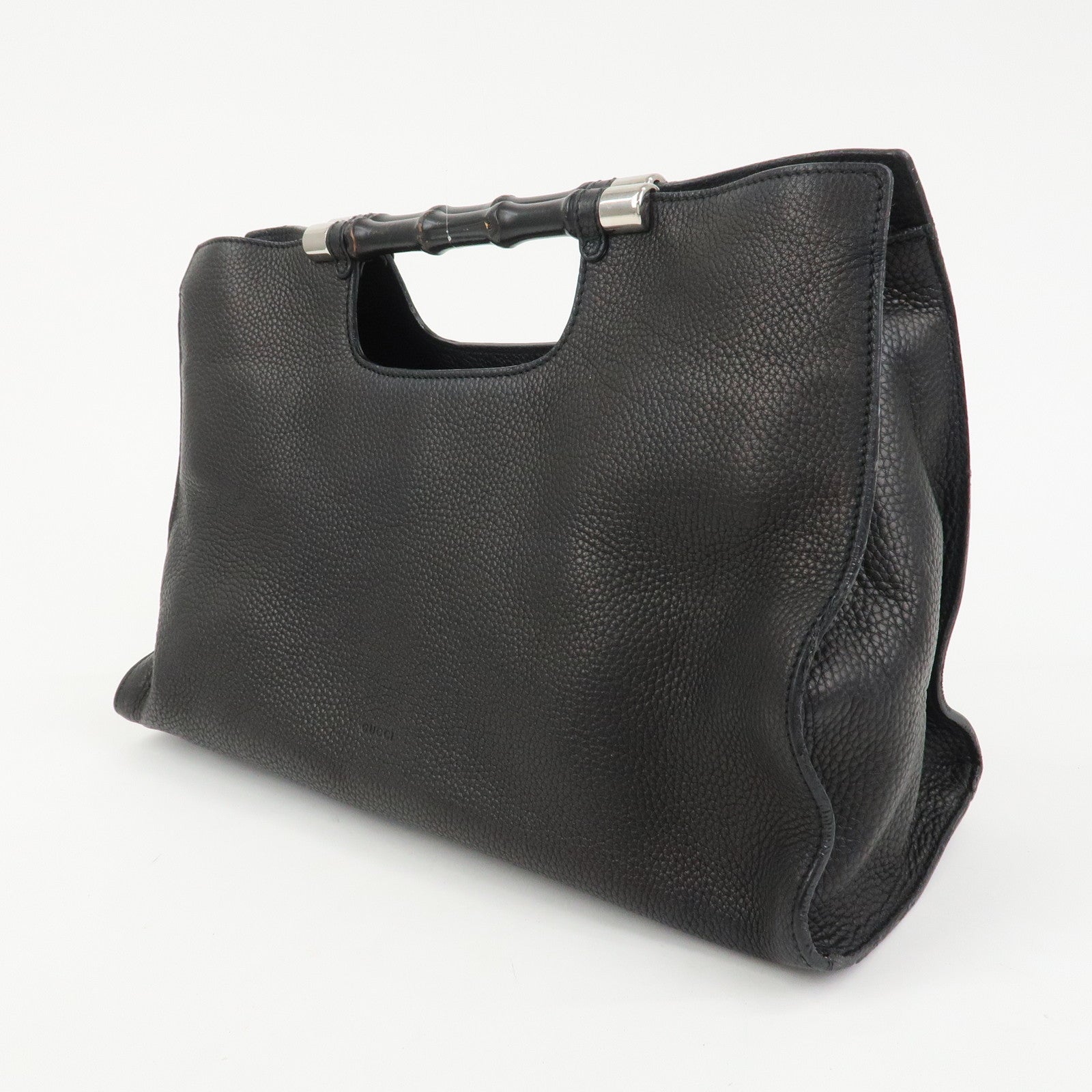 GUCCI Bamboo Leather 2WAY Bag Hand Bag Shoulder Bag Black 370829