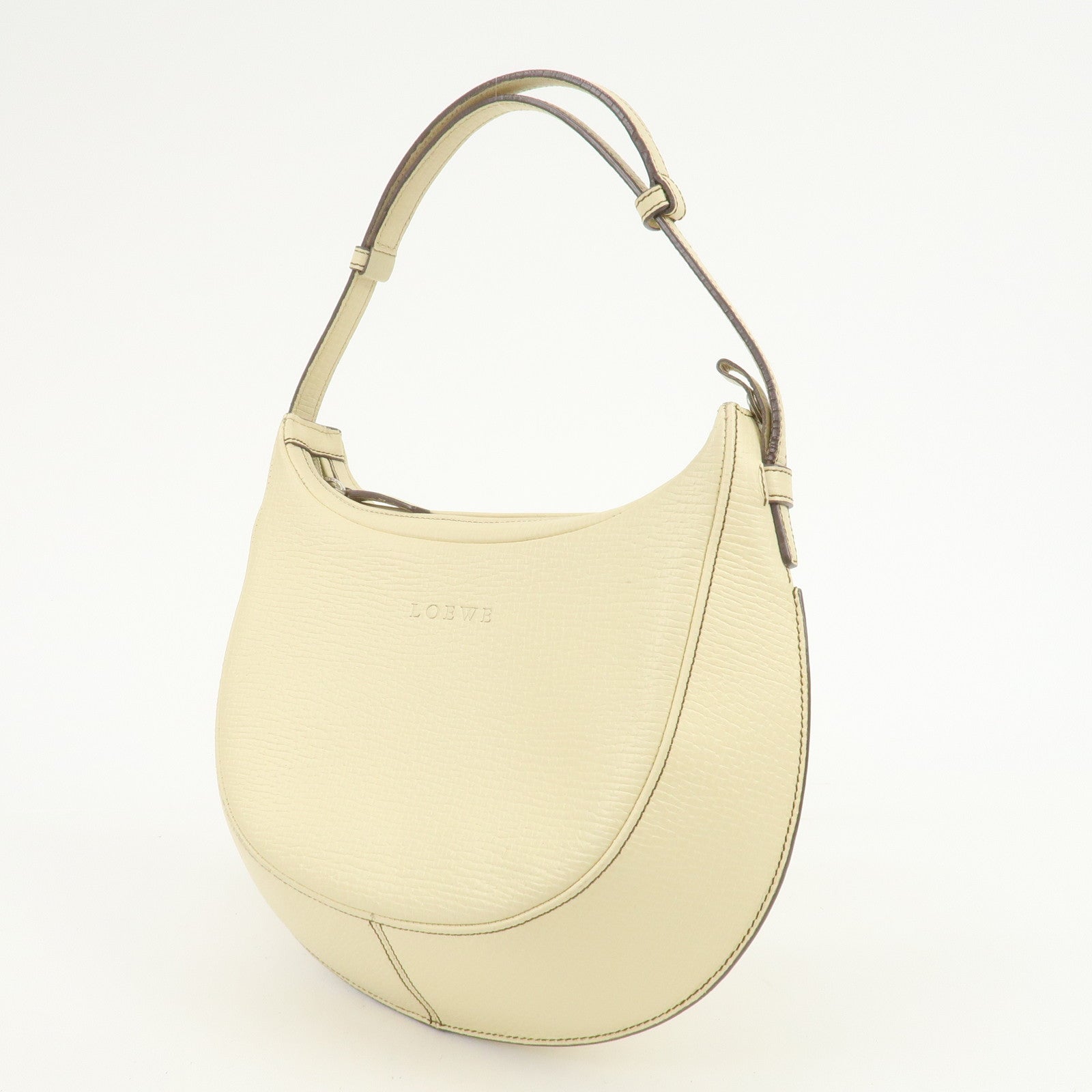 LOEWE Embossed Leather Shoulder Bag Hand Bag Ivory