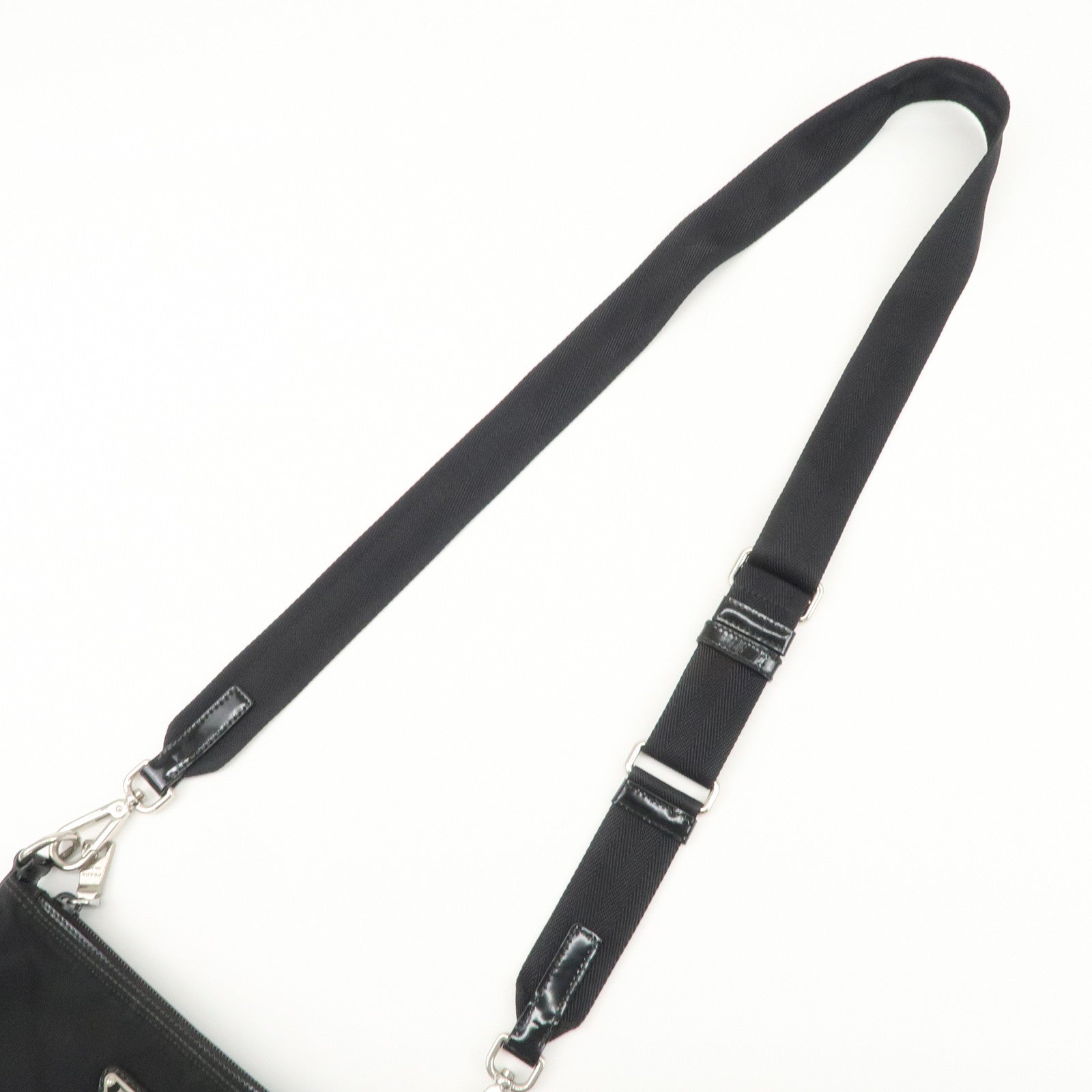 PRADA Triangle Logo Nylon Patent Leather Shoulder Bag Black Used