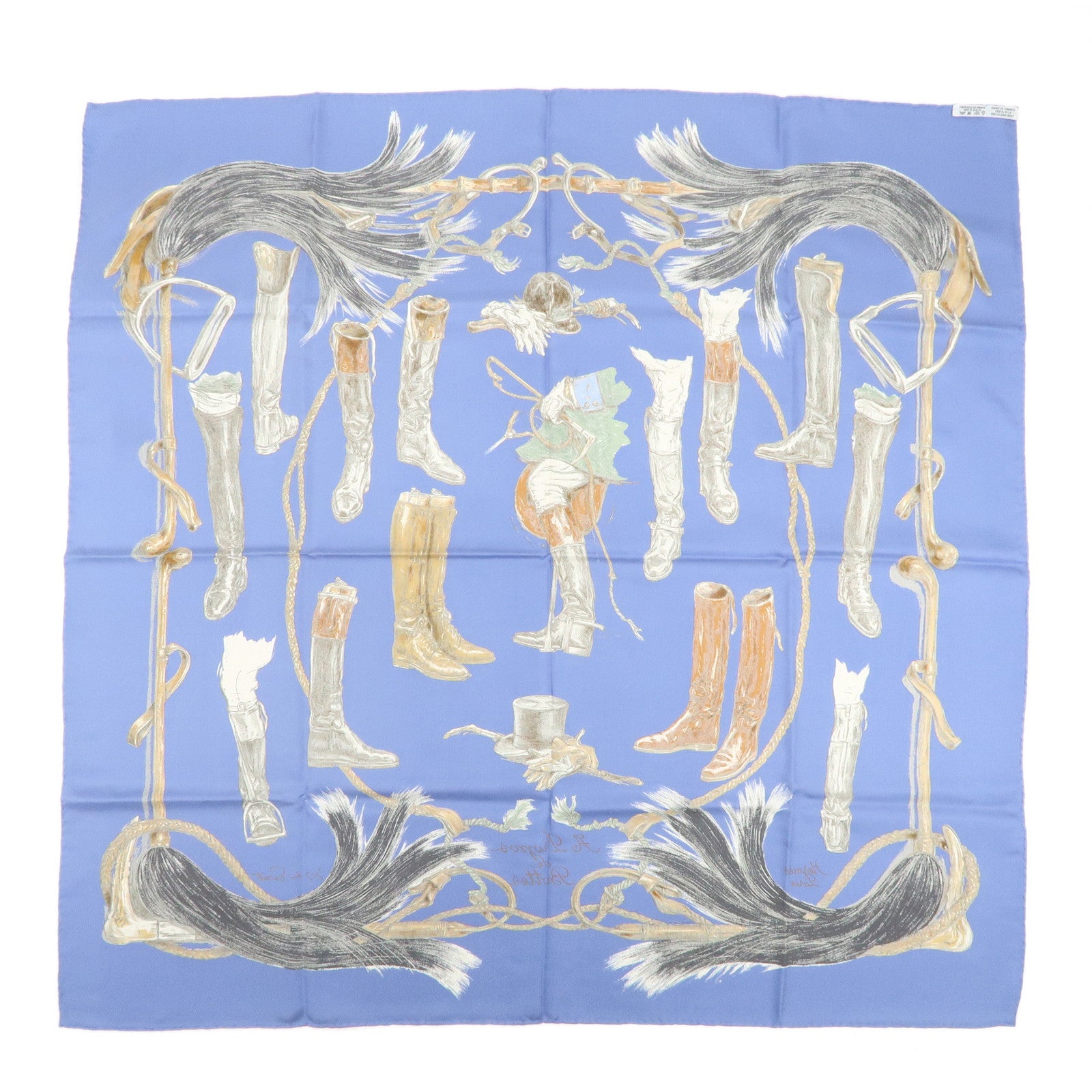 HERMES Carre 90 Silk 100% Scarf A Propos de Bottes Blue