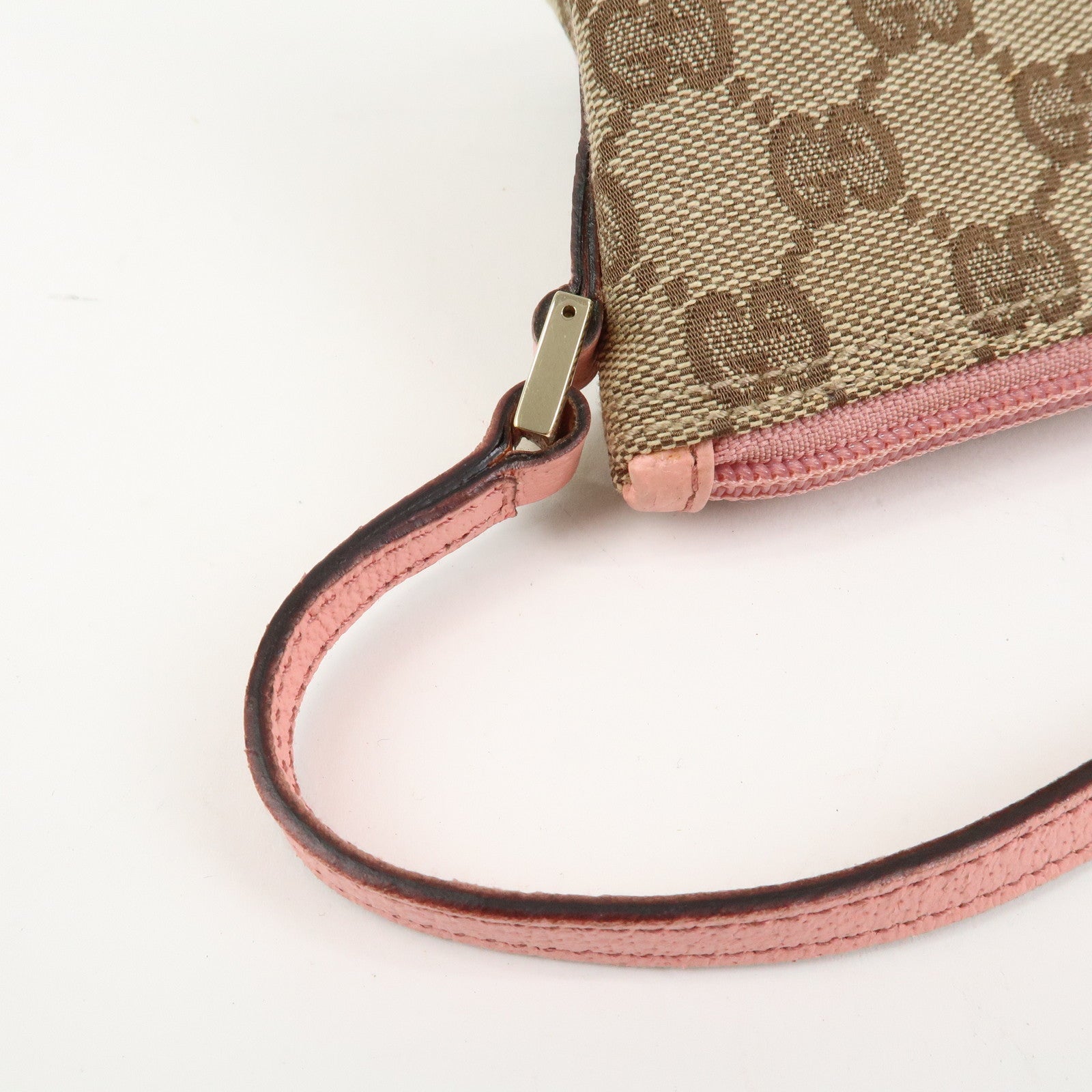 GUCCI Boat Bag GG Canvas Leather Hand Bag Brown Pink 07198