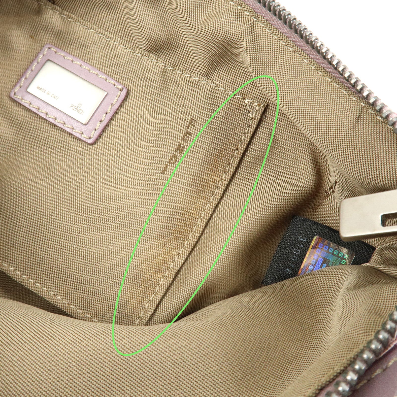 FENDI Zucchino Canvas Leather Shoulder Bag Light Purple 8BR267