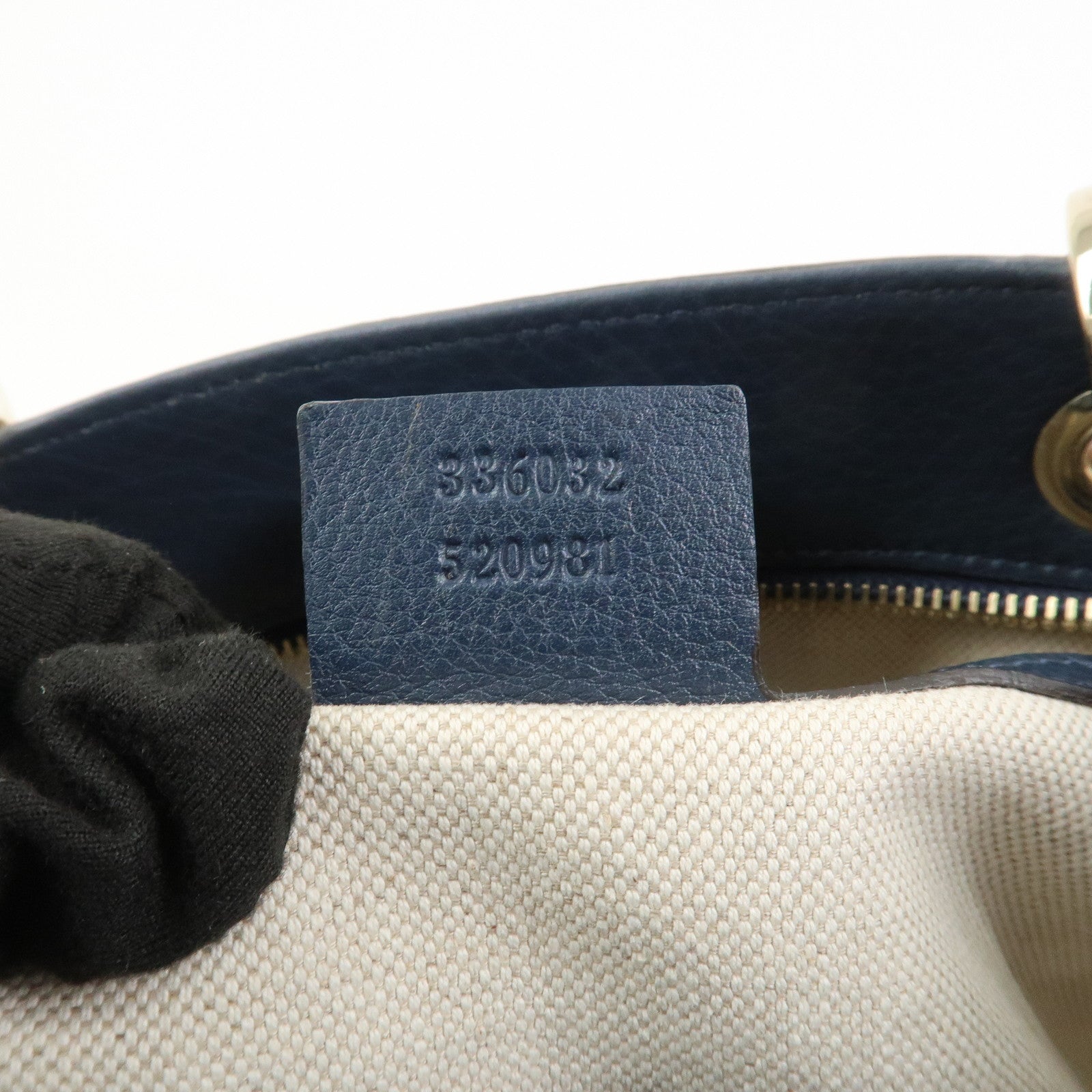 GUCCI Bamboo Shopper Small Leather 2Way Hand Bag Navy 336032