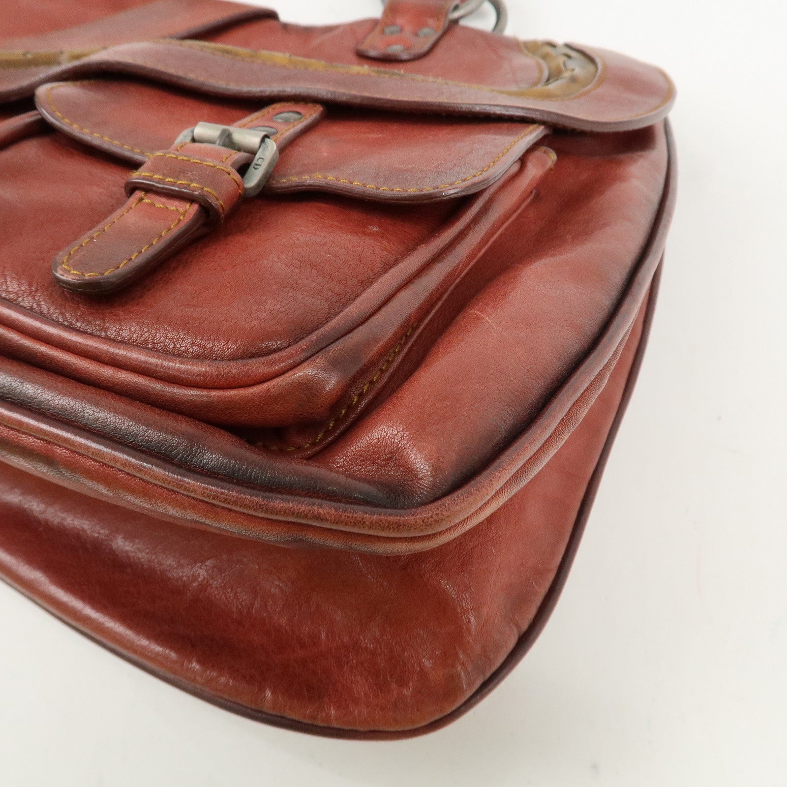 Christian Dior Gaucho Leather Saddle Bag Shoulder Bag Red Brown Used