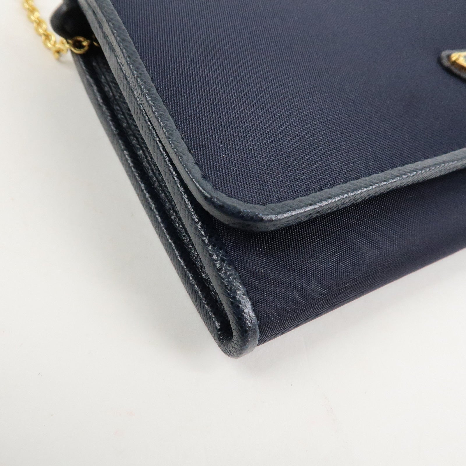 PRADA Triangle Logo Nylon Leather Bi-fold Long Wallet Navy 1MH132 Used