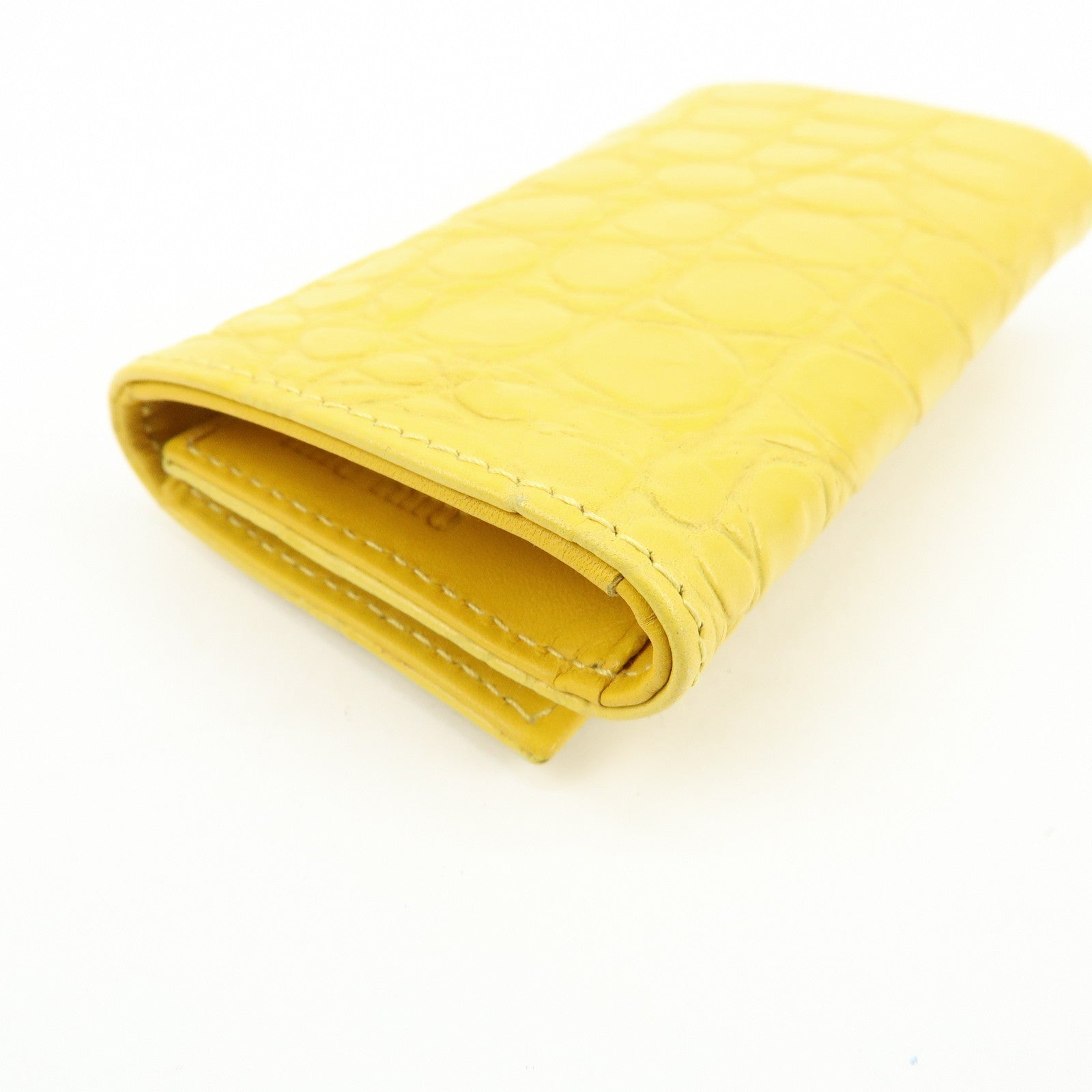 MIU MIU Embossed Leather Key Case Key Holder Yellow 5M0222