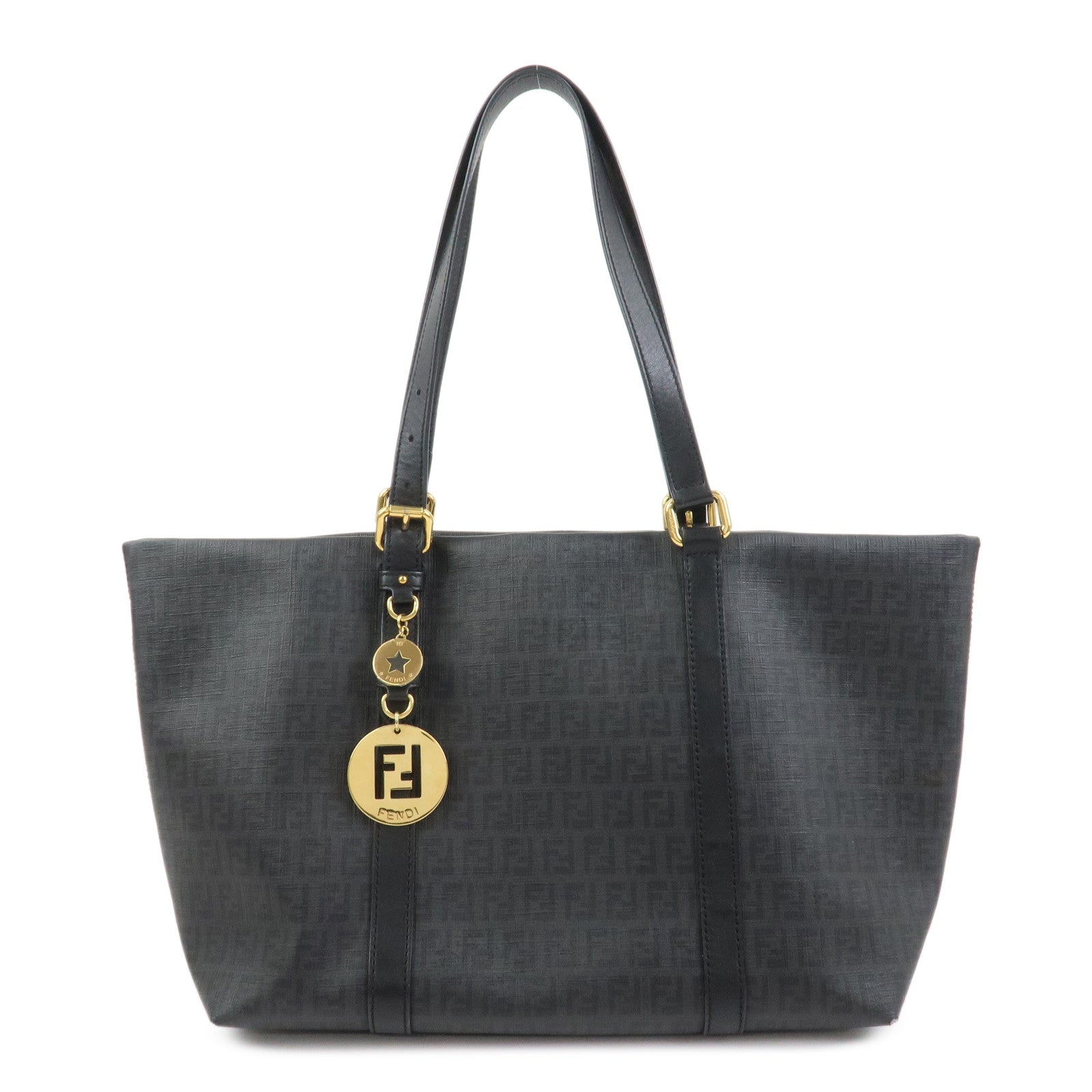 FENDI Zucchino PVC Leather Tote Bag Shoulder Bag Black 8BH215