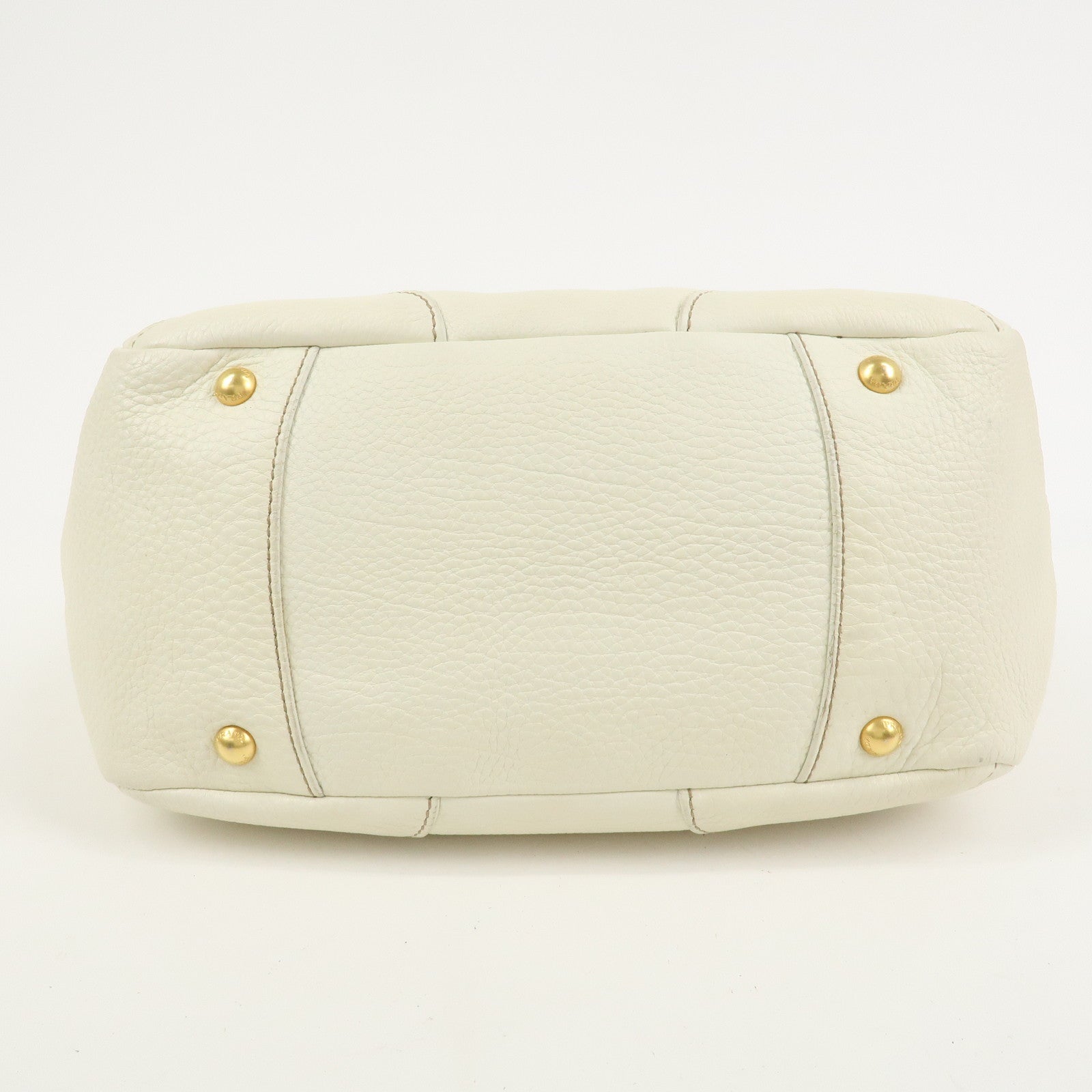 PRADA Logo Calf Leather Tote Bag Shoulder Bag Ivory BR3844