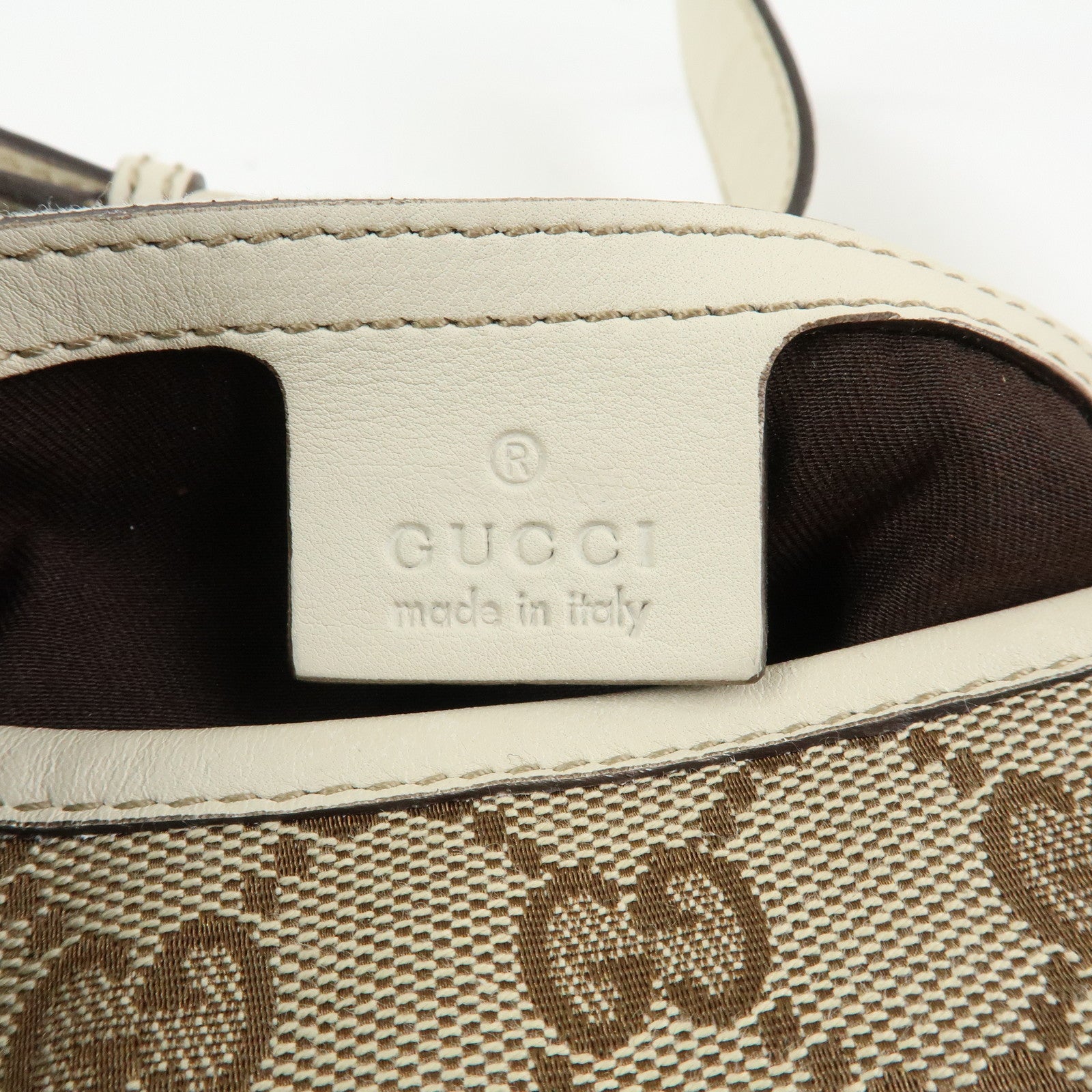 GUCCI GG Monogram Canvas Leather Shoulder Bag Beige White 145778