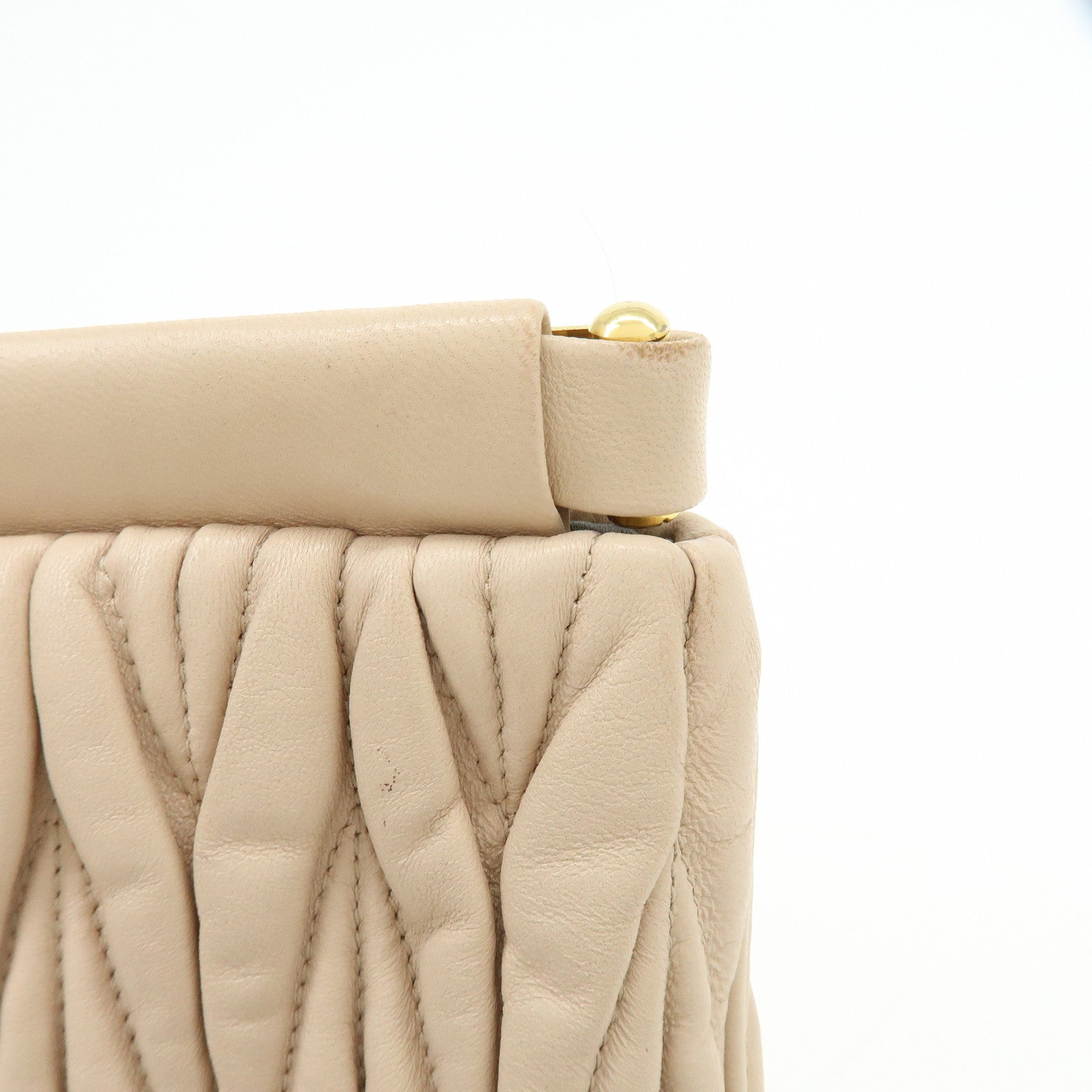 MIU MIU Matelasse Nappa Leather Clutch Bag Flat Pouch Beige RP0390