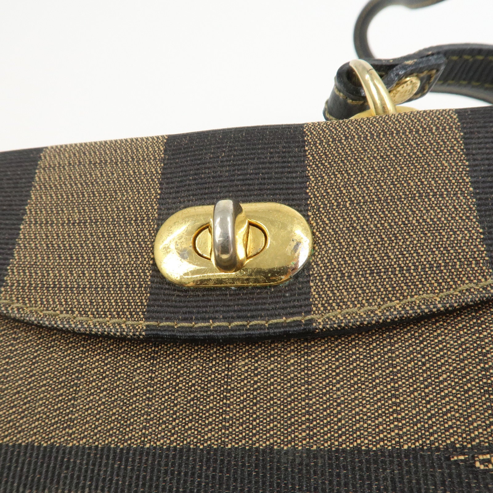 FENDI Pequin Logo Canvas Leather Shoulder Bag Crossbody Bag 15171