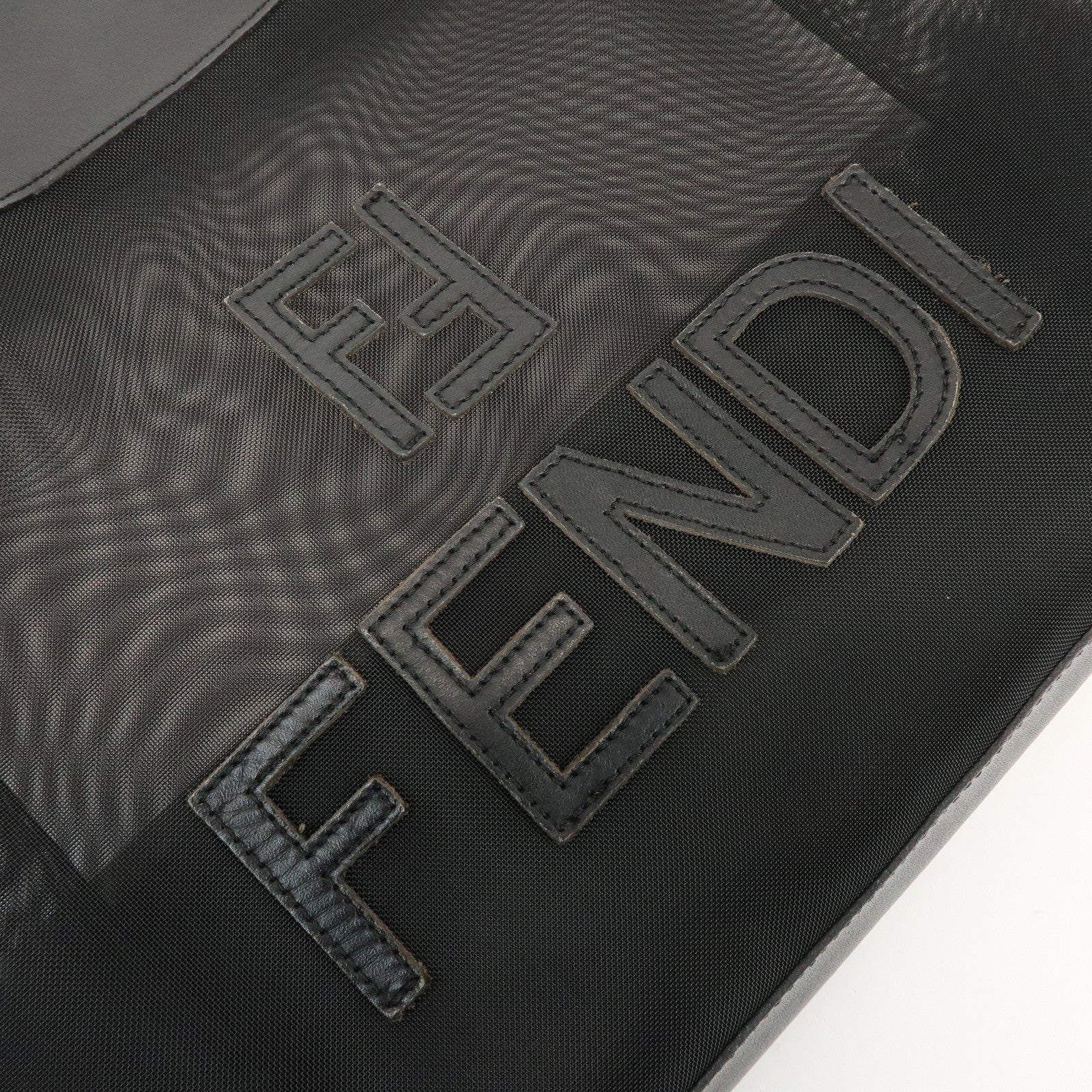 FENDI Mesh Leather Tote Bag Shoulder Bag Black 259646