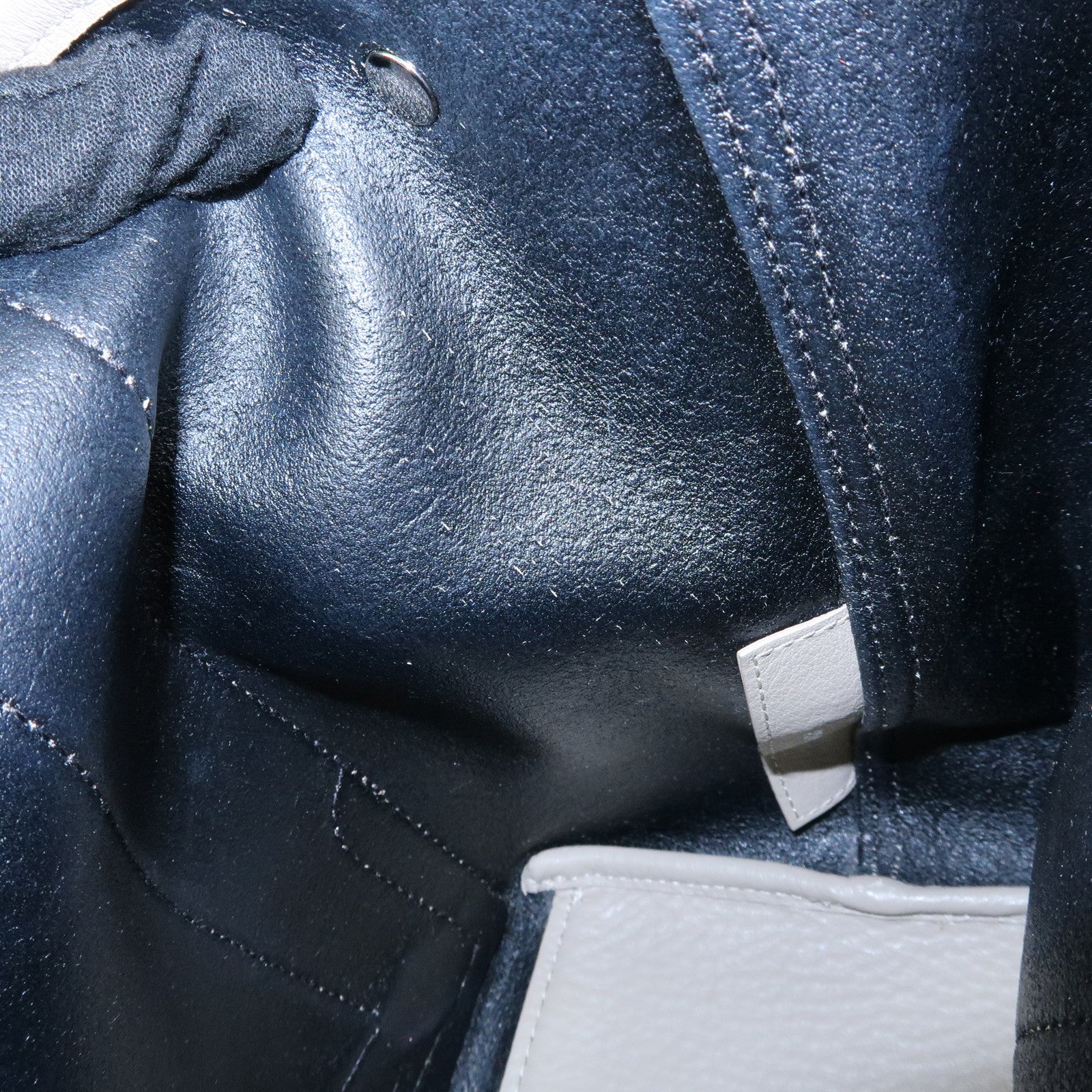 BALENCIAGA Navy Cabas Leather Small Tote Bag Beige 339933