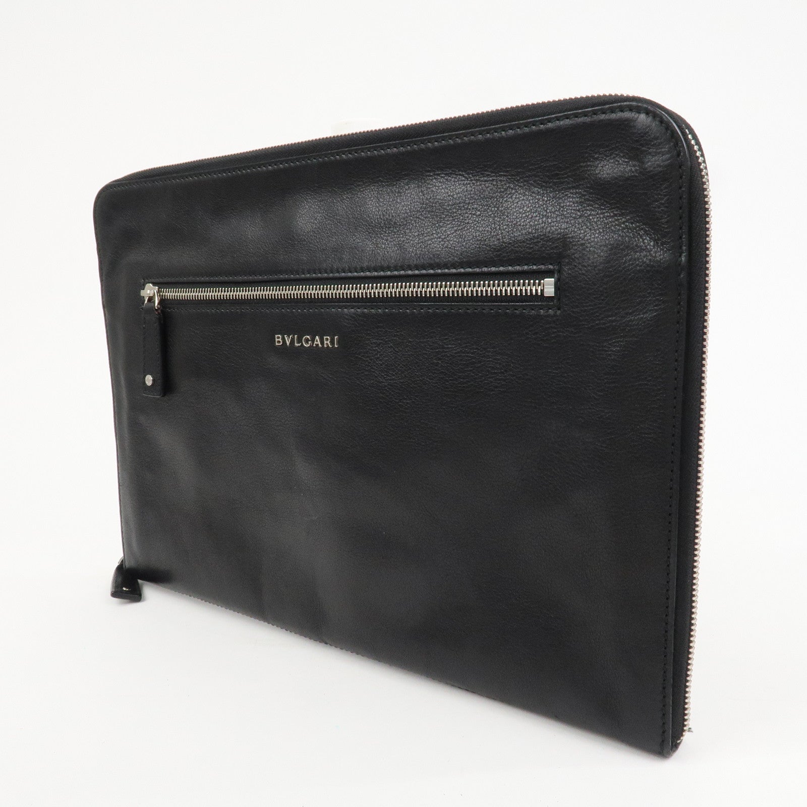 BVLGARI Logo Leather Clutch Bag Black