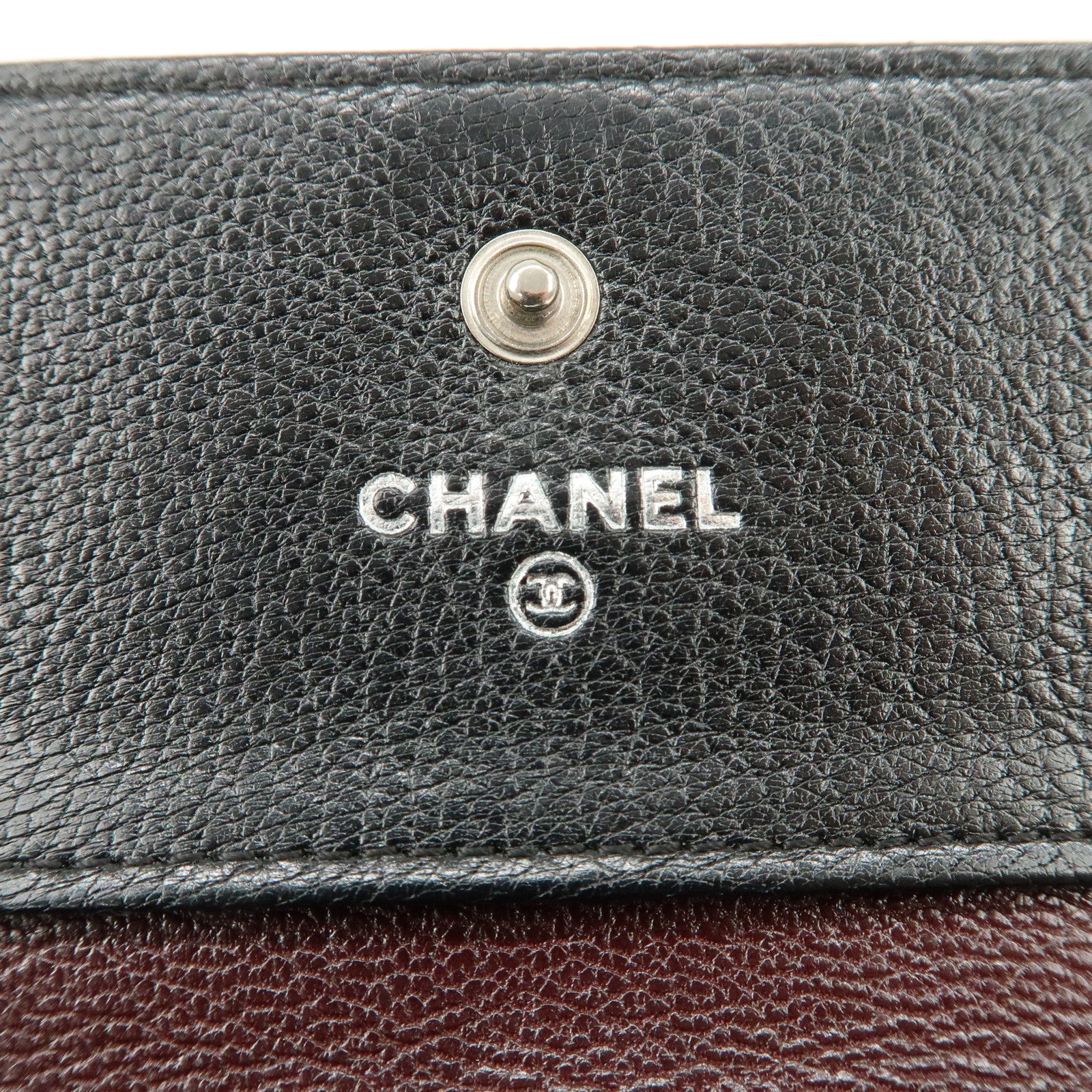 CHANEL Bicolore W Hook Leather Compact Wallet Black A33910 Used