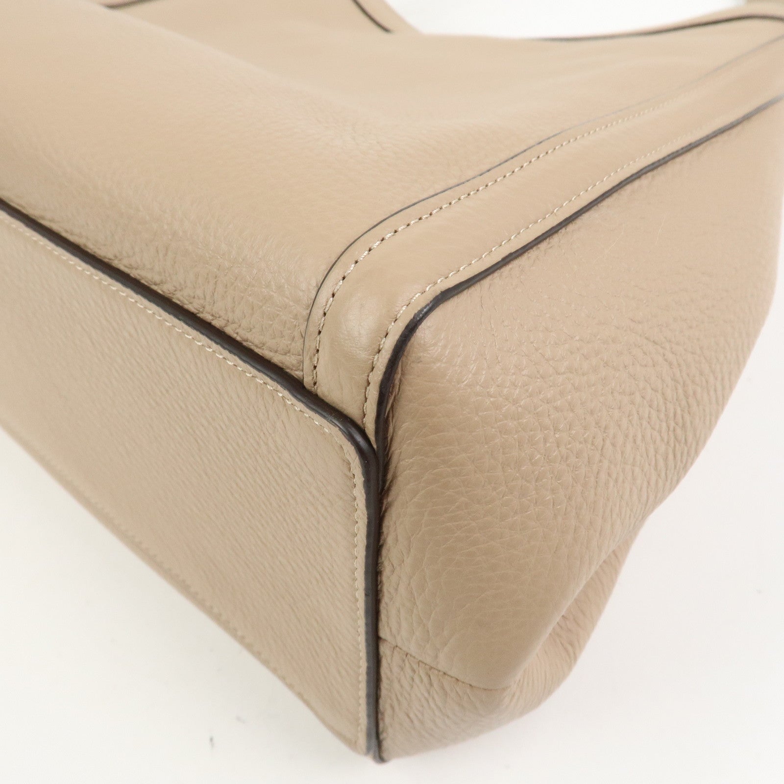 COACH Logo Leather Shoulder Bag Hand Bag Beige