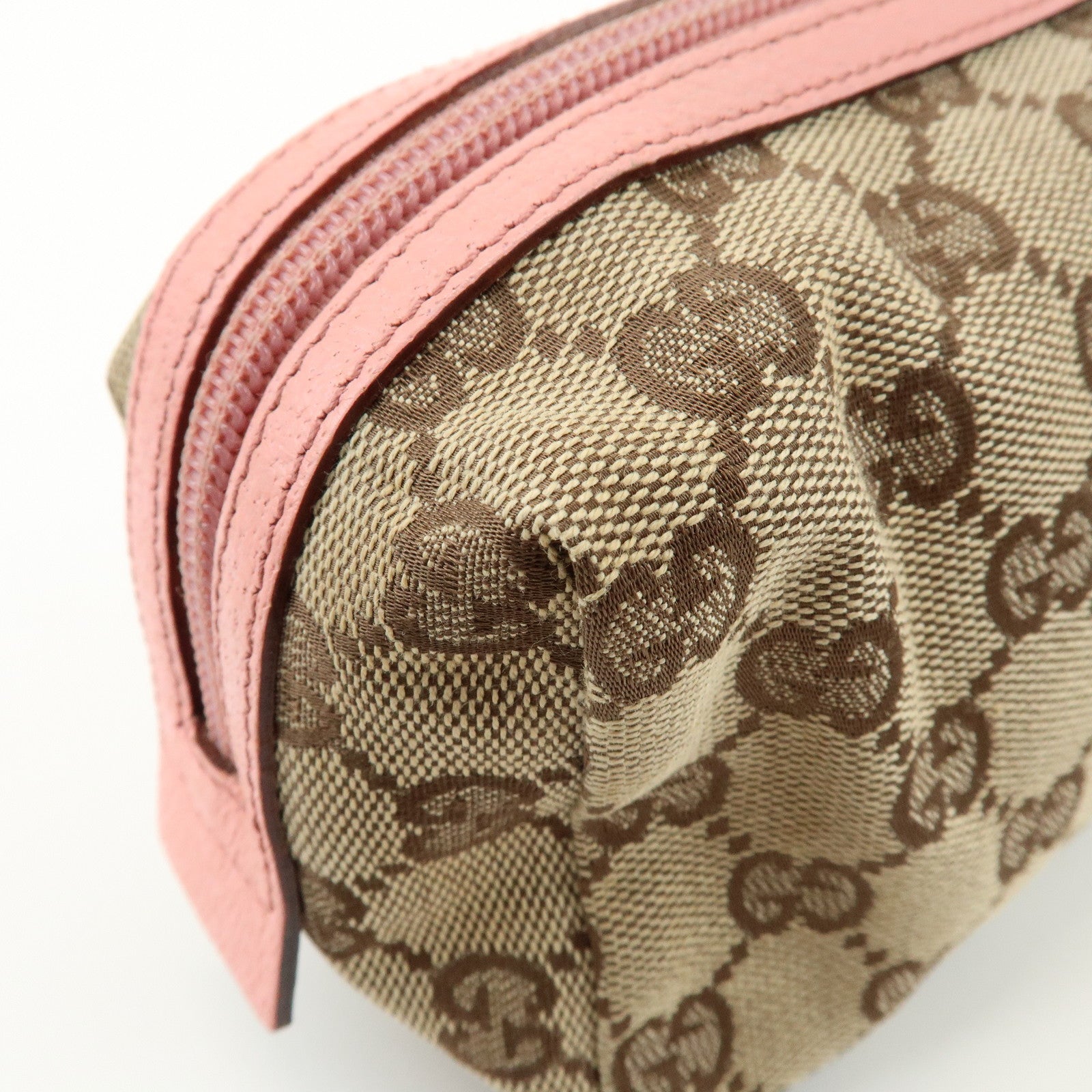 GUCCI GG Monogram Canvas Leather Cosmetic Pouch Beige Pink 29595