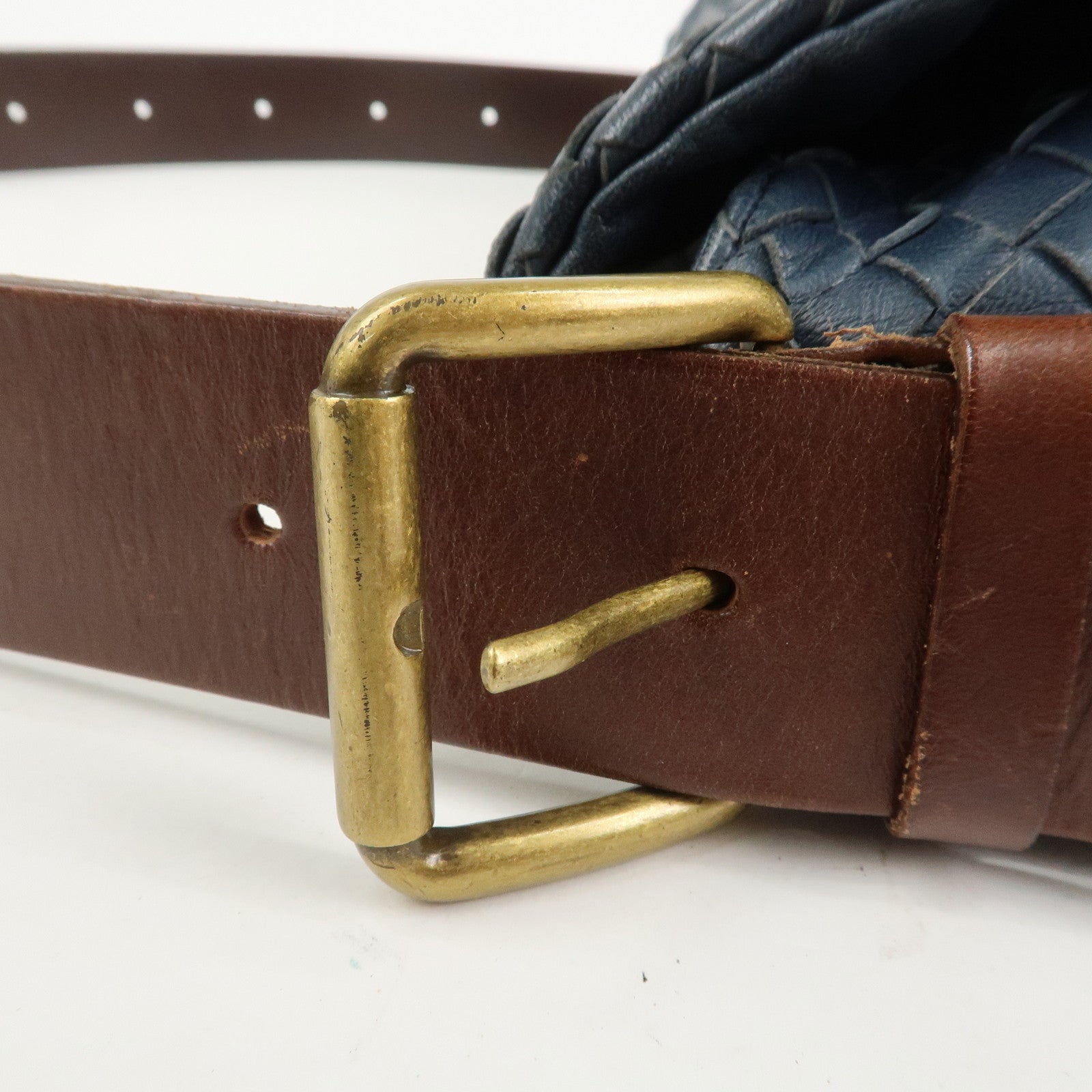 BOTTEGA VENETA Intrecciato Lamb Skin Shoulder Bag Navy 163971