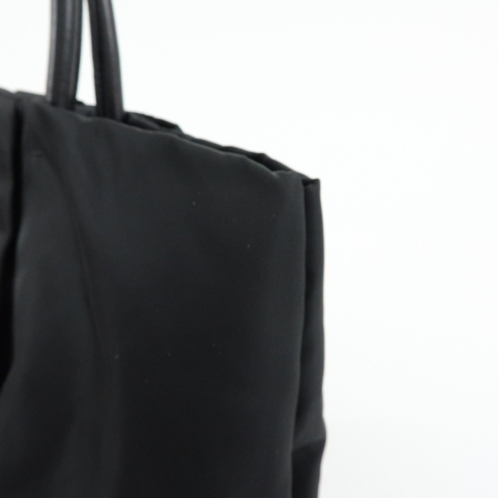 PRADA Nylon Leather Ribbon Hand Bag Tote Bag Black BN1601