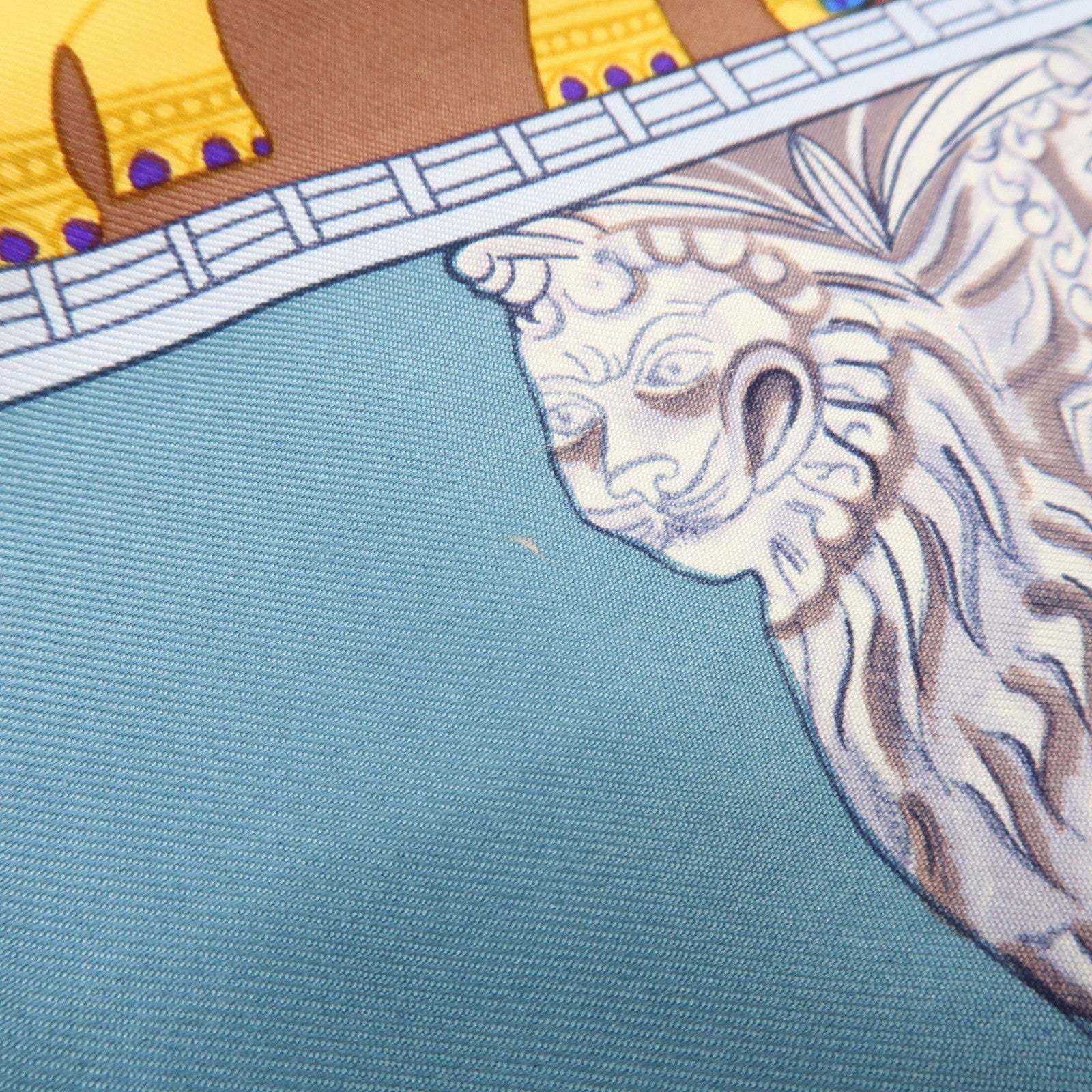 HERMES Carre 90 Silk 100% Scarf TORANA Blue Green Gold