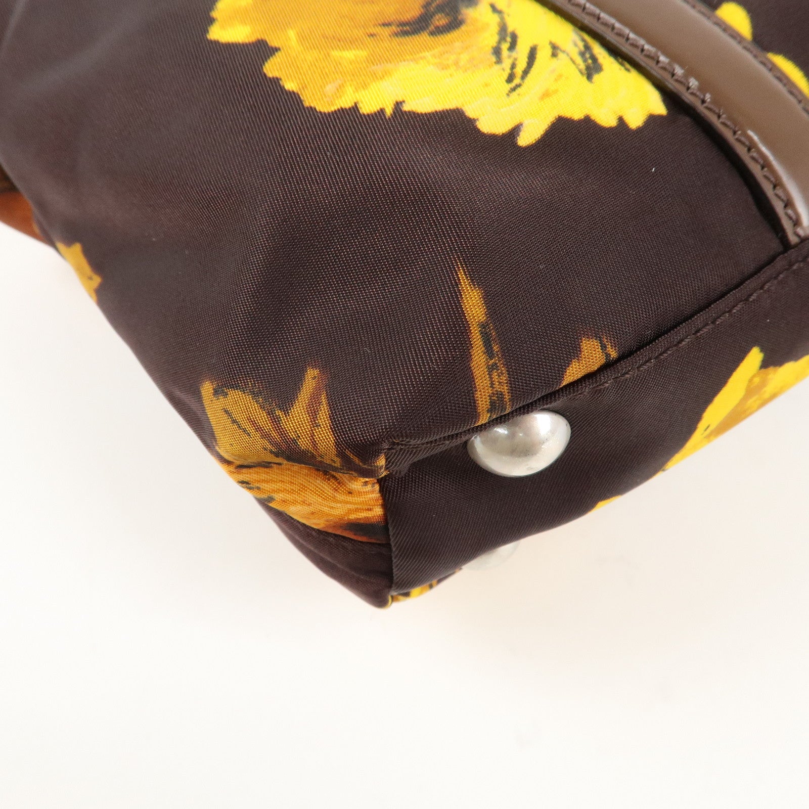 PRADA Triangle Logo 2Way Hand Bag Shoulder Bag Brown Yellow BN1052 Used