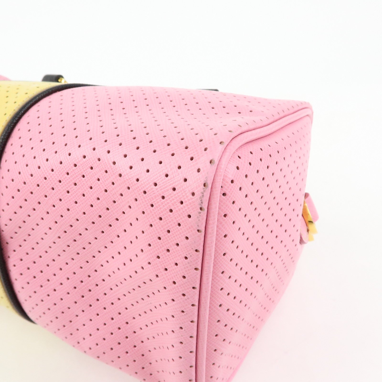 PRADA Triangle Logo Saffiano Punching Leather 2 Way Hand Bag BL0655