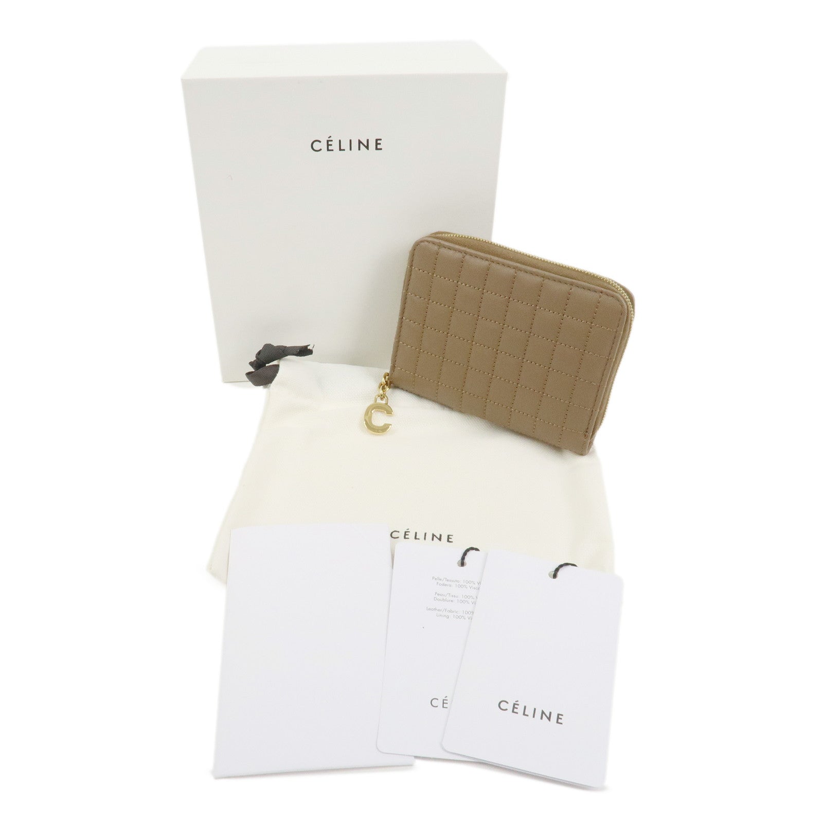CELINE Leather Compact Zippy Wallet Card Case Coin Case Brown