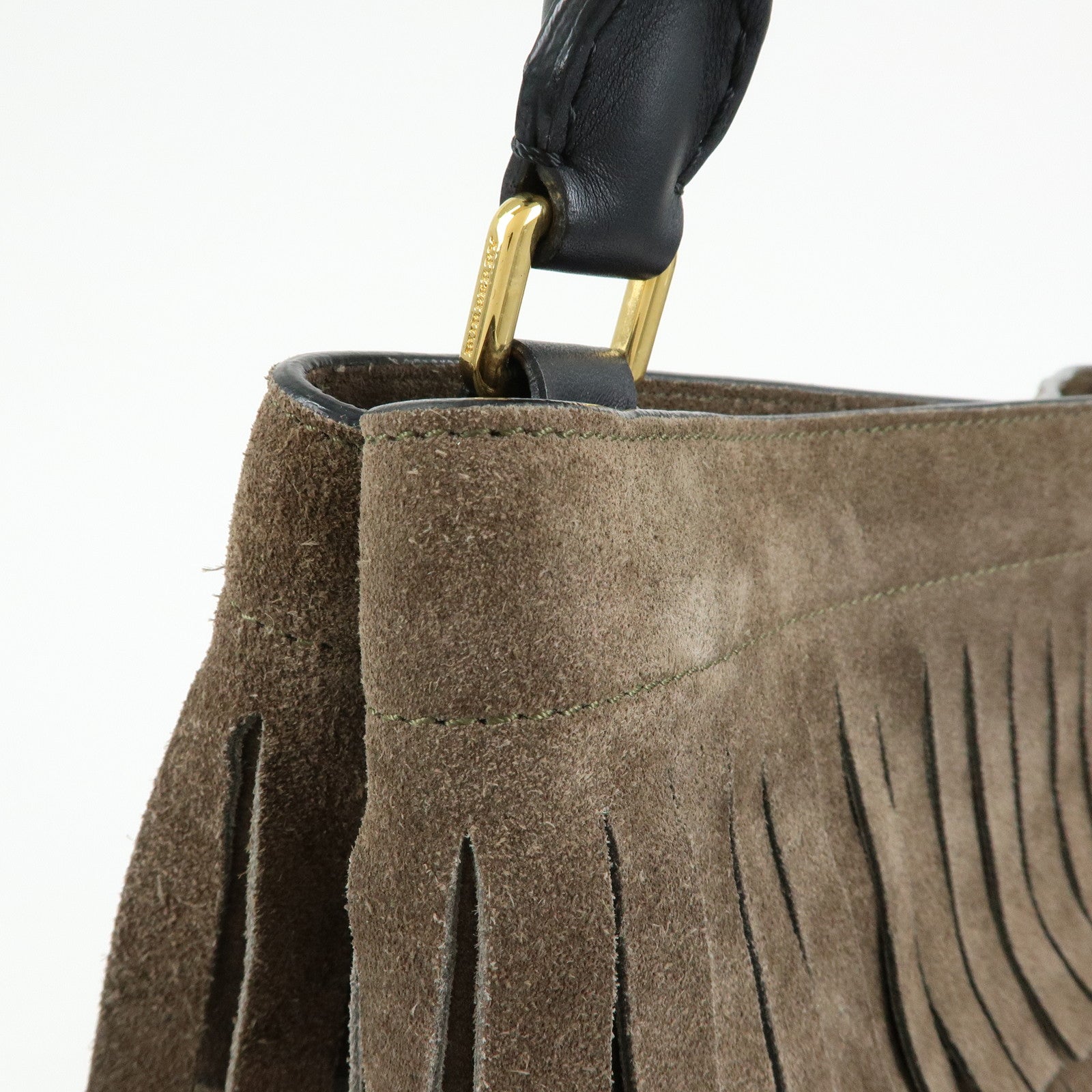 BURBERRY PROSUM Fringe Suede Leather Tote Bag Hand Bag Brown Black