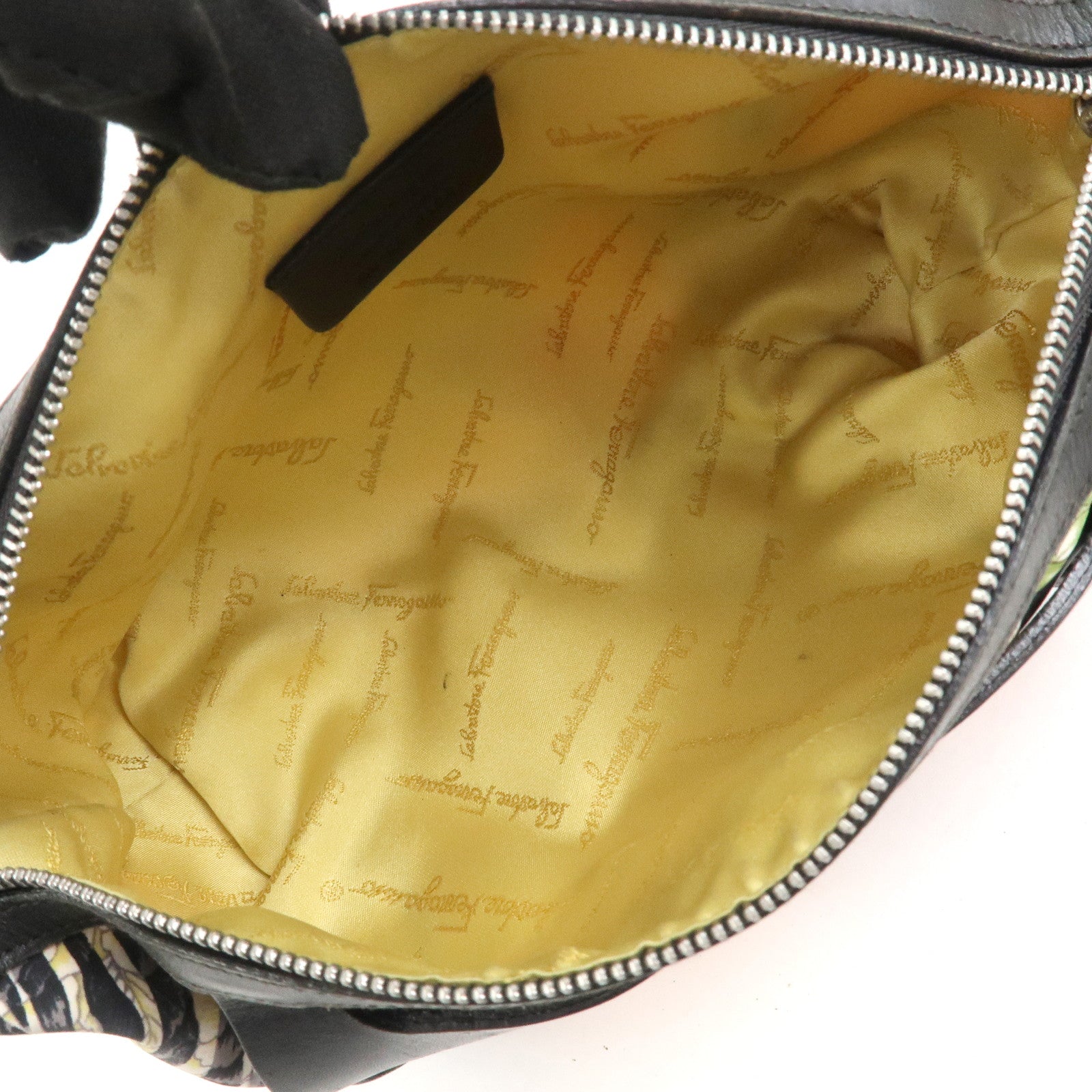 Ferragamo Nylon Leather Mini Hand Bag Shoulder Bag Animal Black