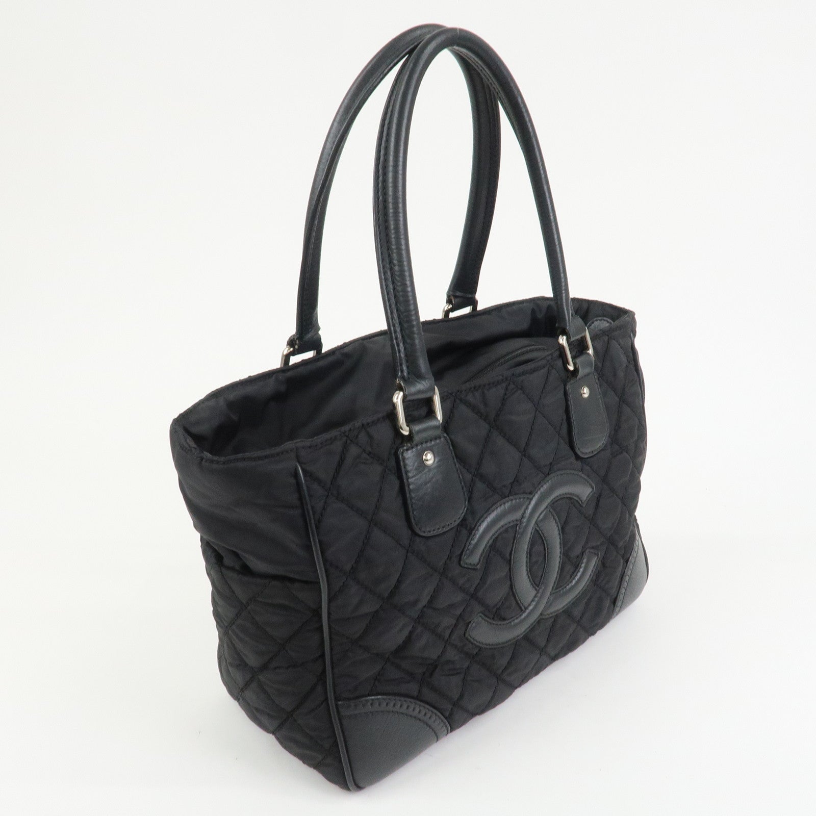 CHANEL Paris New York COCO Mark Nylon Leather Tote Bag Black A33100