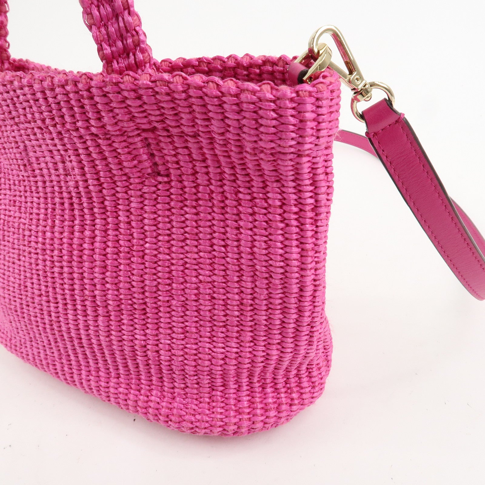 JIMMY CHOO Leather Raffia Beach West East 2 Way Bag Mini Tote Bag